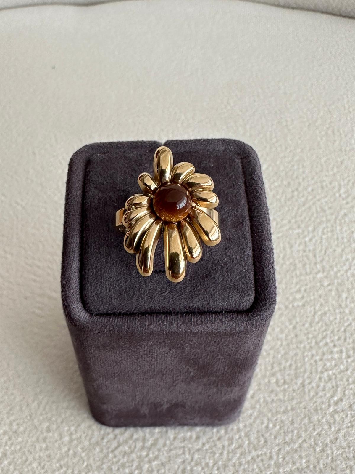 Çiçek Kaplangözü Model Çelik Gold Yüzük