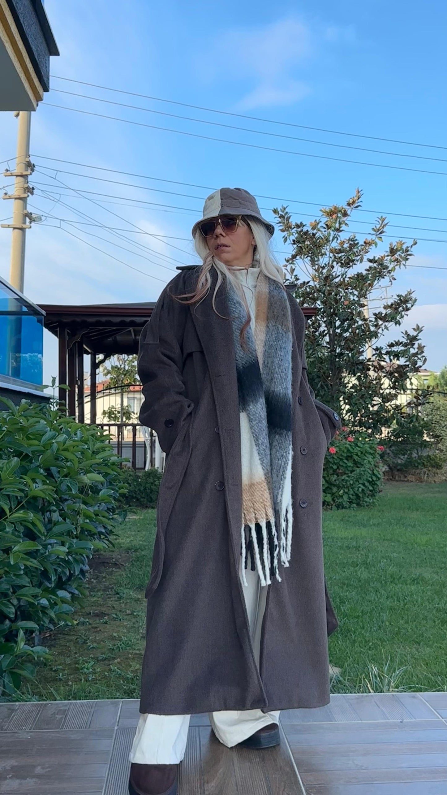 Kahverengi Oversize Kaşe Kaban