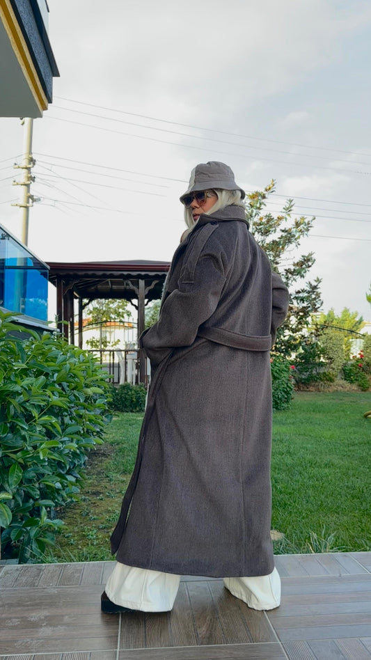 Kahverengi Oversize Kaşe Kaban