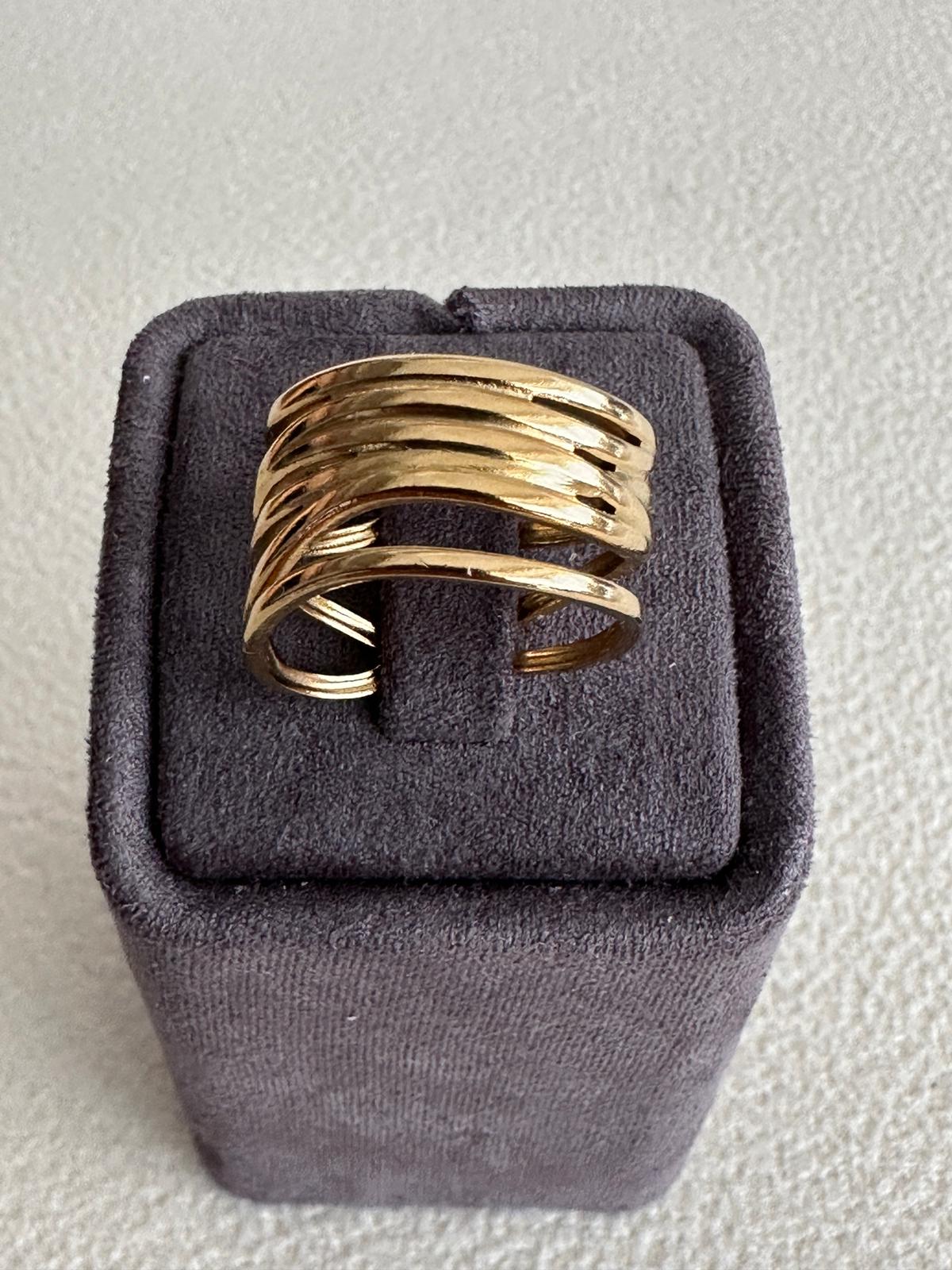 Kalın Halka Spiral Model Çoklu Çelik Gold Yüzük