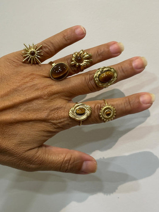 Çiçek Kaplangözü Model Çelik Gold Yüzük