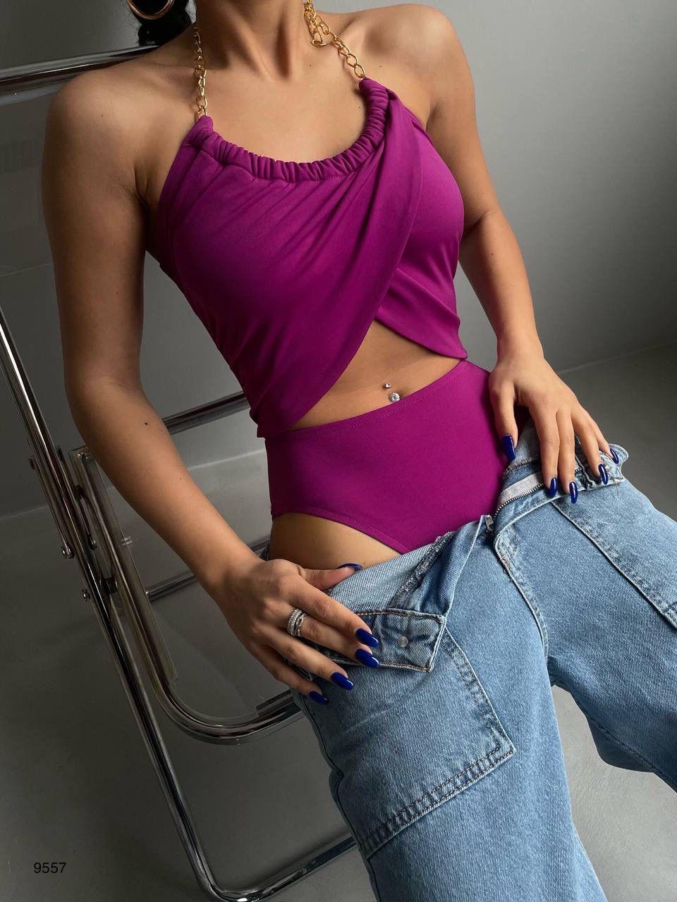 Lady’S Mor Zincir Detay Body Suit Bluz