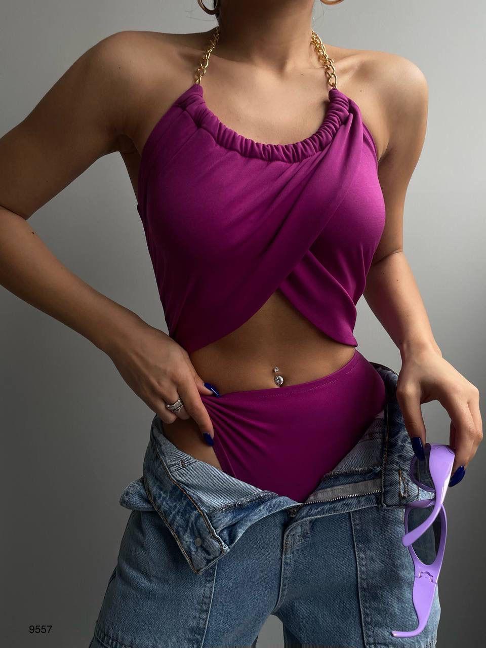 Lady’S Mor Zincir Detay Body Suit Bluz