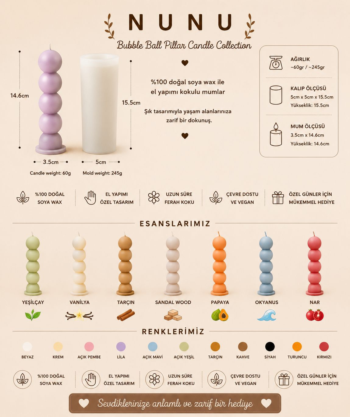 NuNu Bubble Ball Pillar Candle Collection – El Yapımı Soya Wax Dekoratif Mum Soya Wax