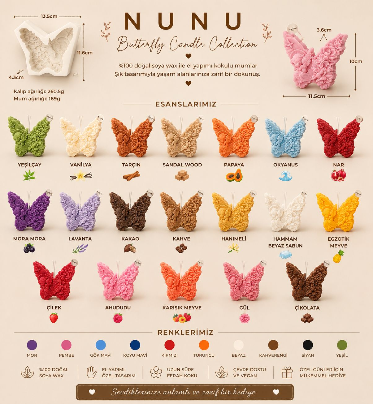 NuNu Butterfly Candle Collection – El Yapımı Soya Wax Kelebek Mum Soya Wax