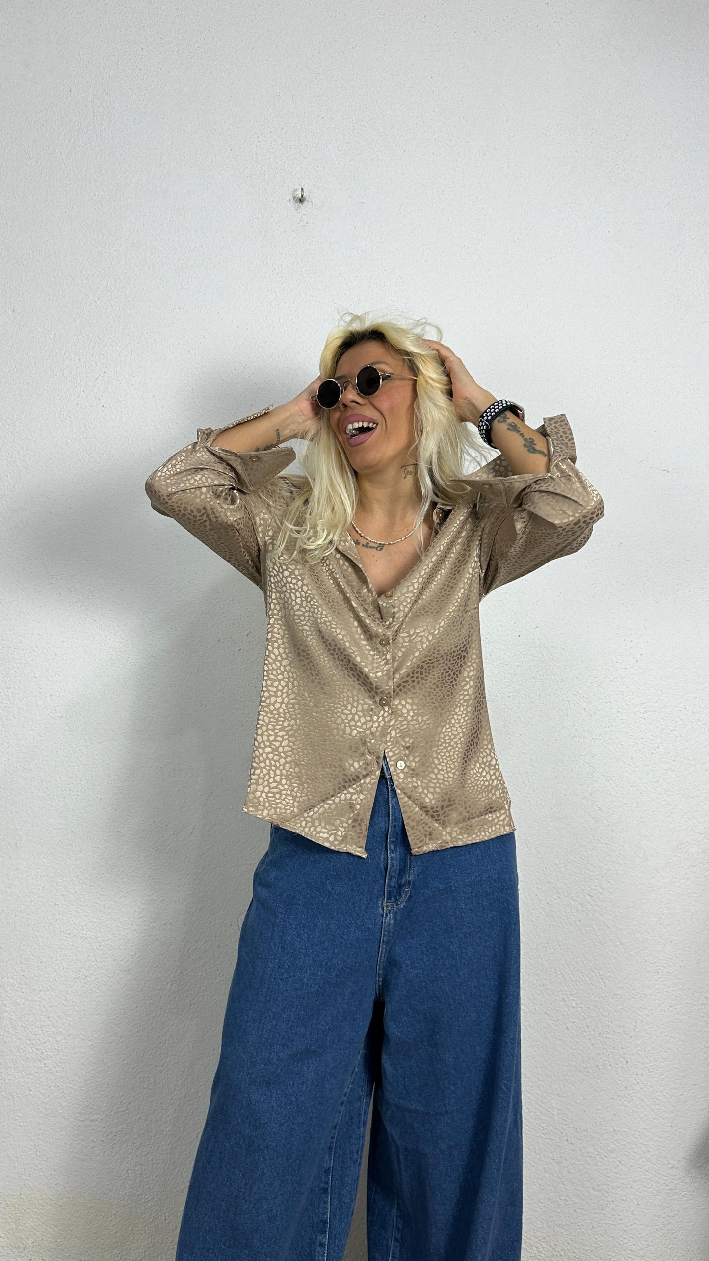 Nunu By Croc Chic Bej Saten Gömlek