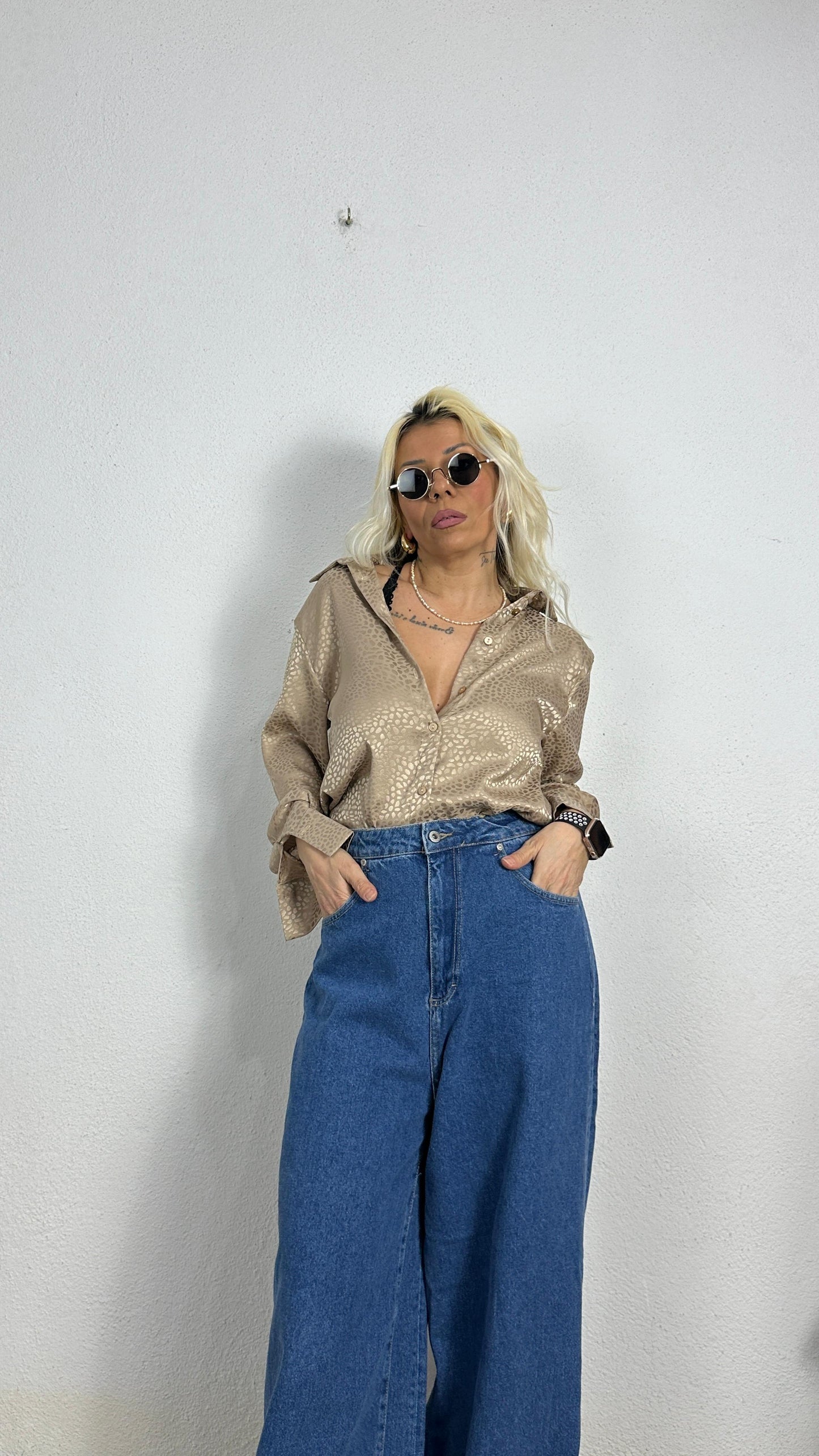 Nunu By Croc Chic Bej Saten Gömlek