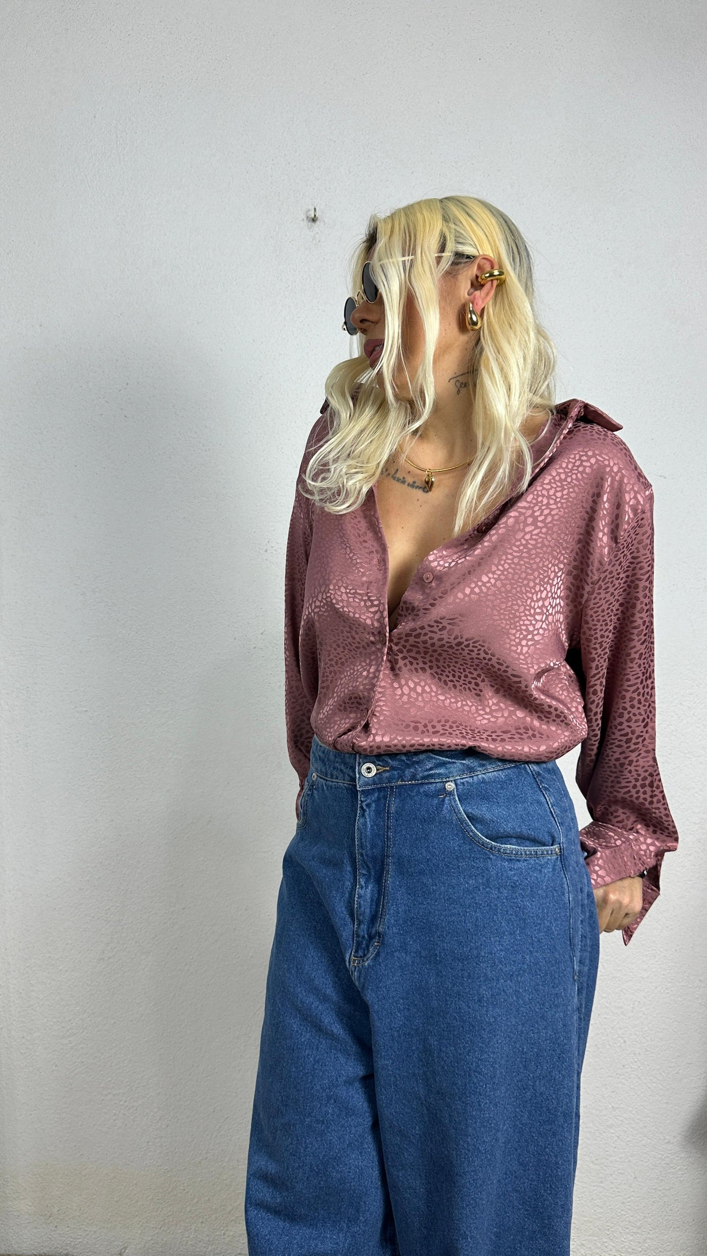 Nunu By Croc Chic Gül Kurusu Saten Gömlek