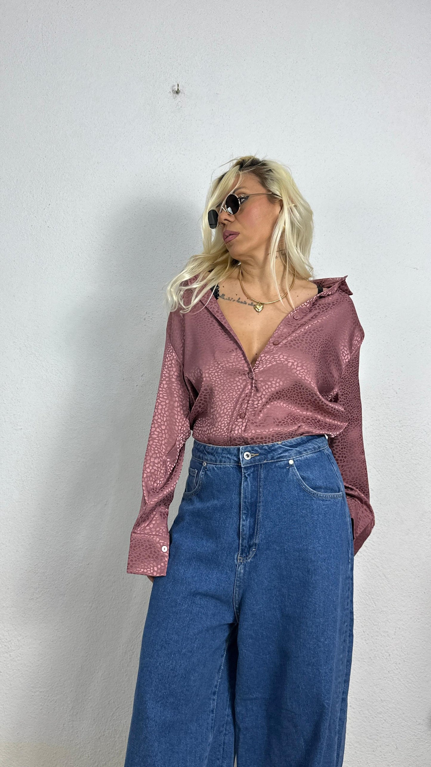 Nunu By Croc Chic Gül Kurusu Saten Gömlek