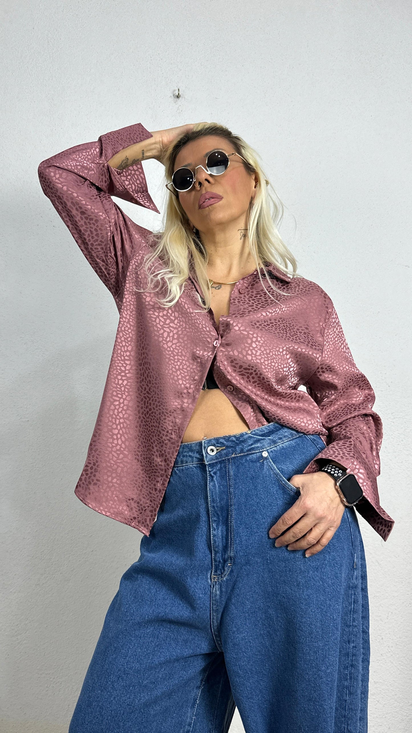 Nunu By Croc Chic Gül Kurusu Saten Gömlek