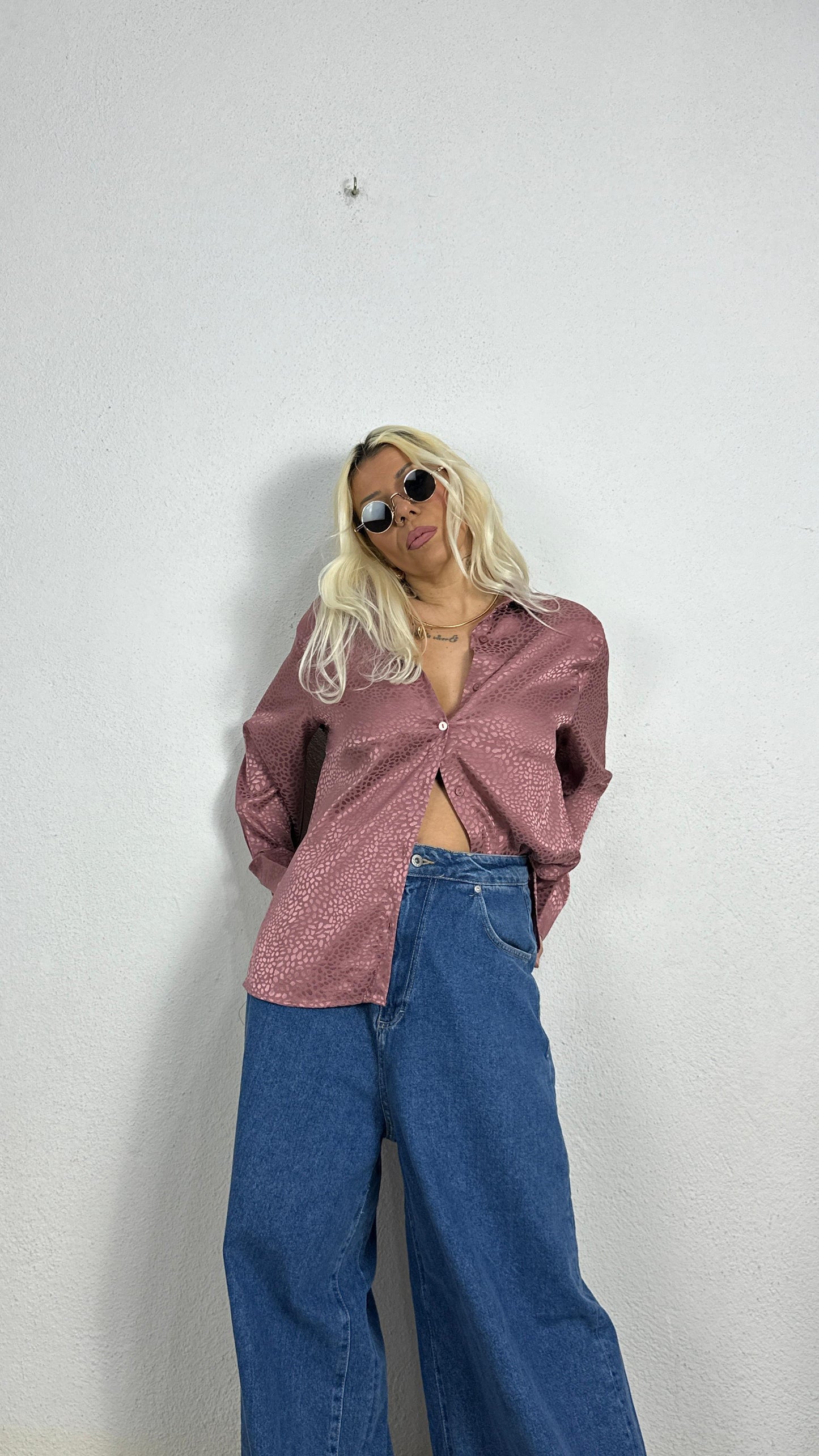 Nunu By Croc Chic Gül Kurusu Saten Gömlek