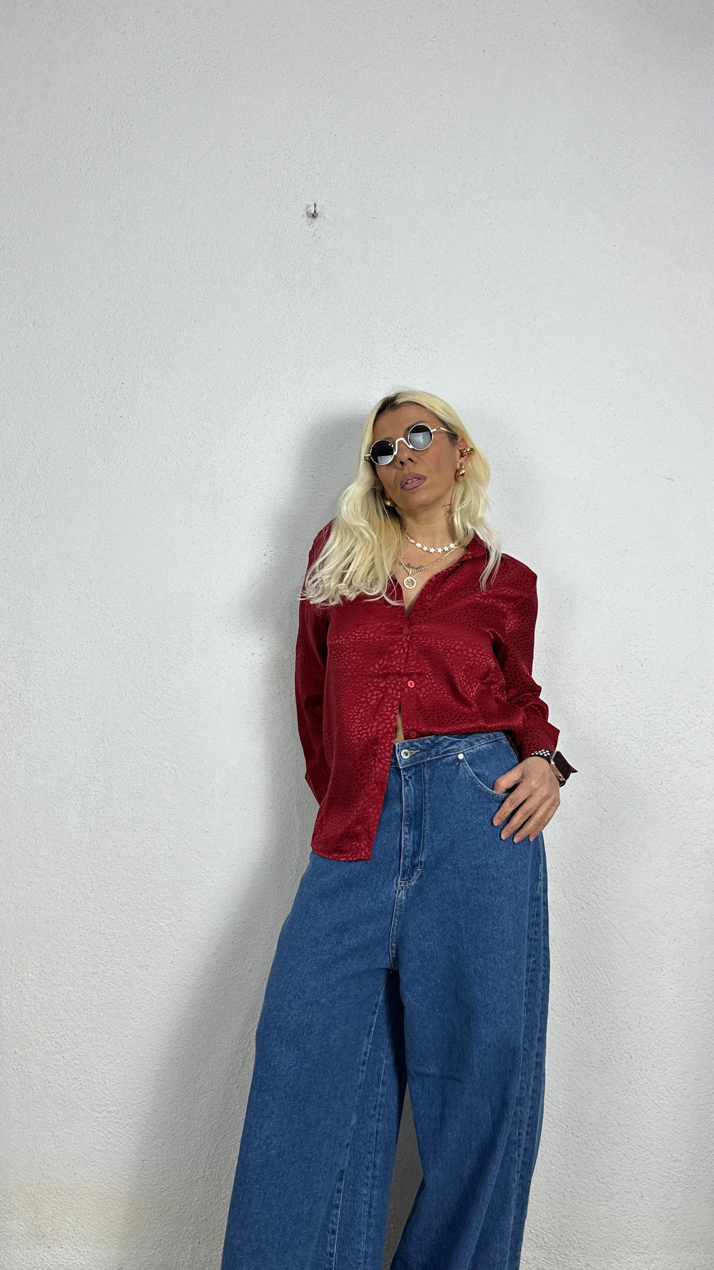 Nunu By Croc Chic Kırmızı Saten Gömlek
