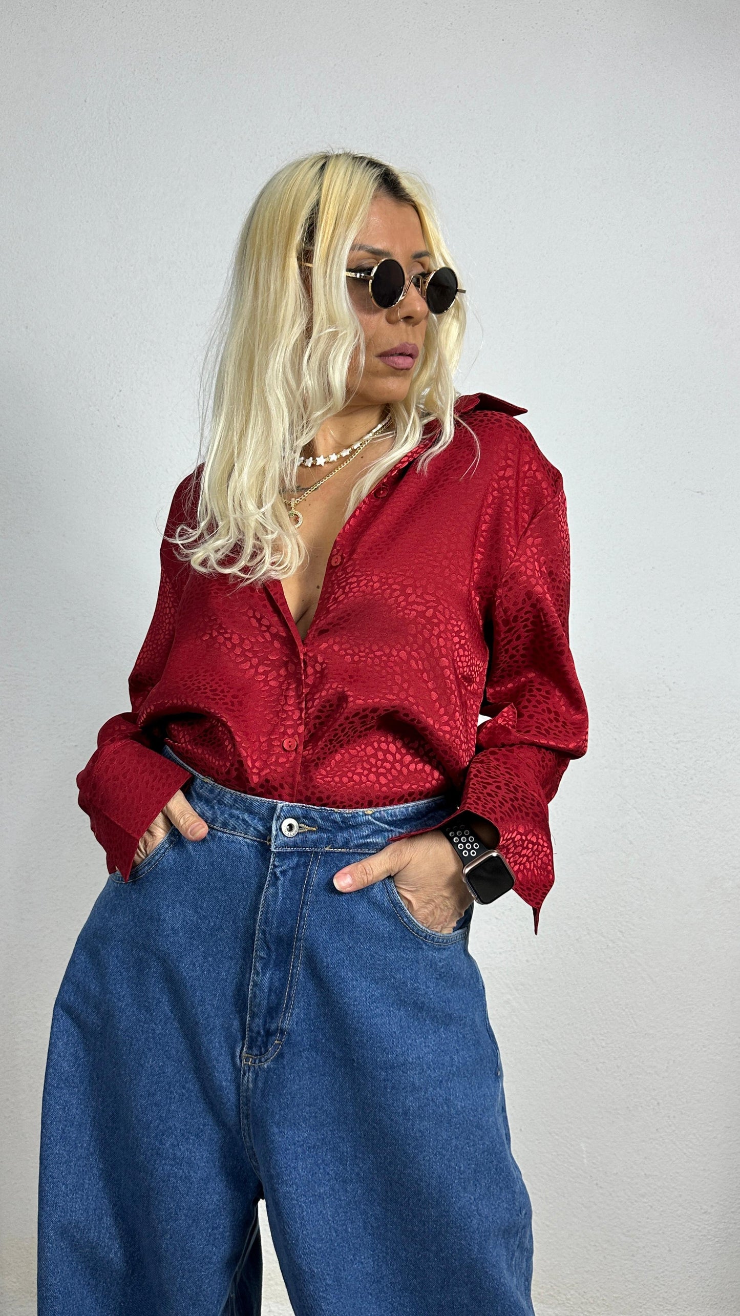 Nunu By Croc Chic Kırmızı Saten Gömlek