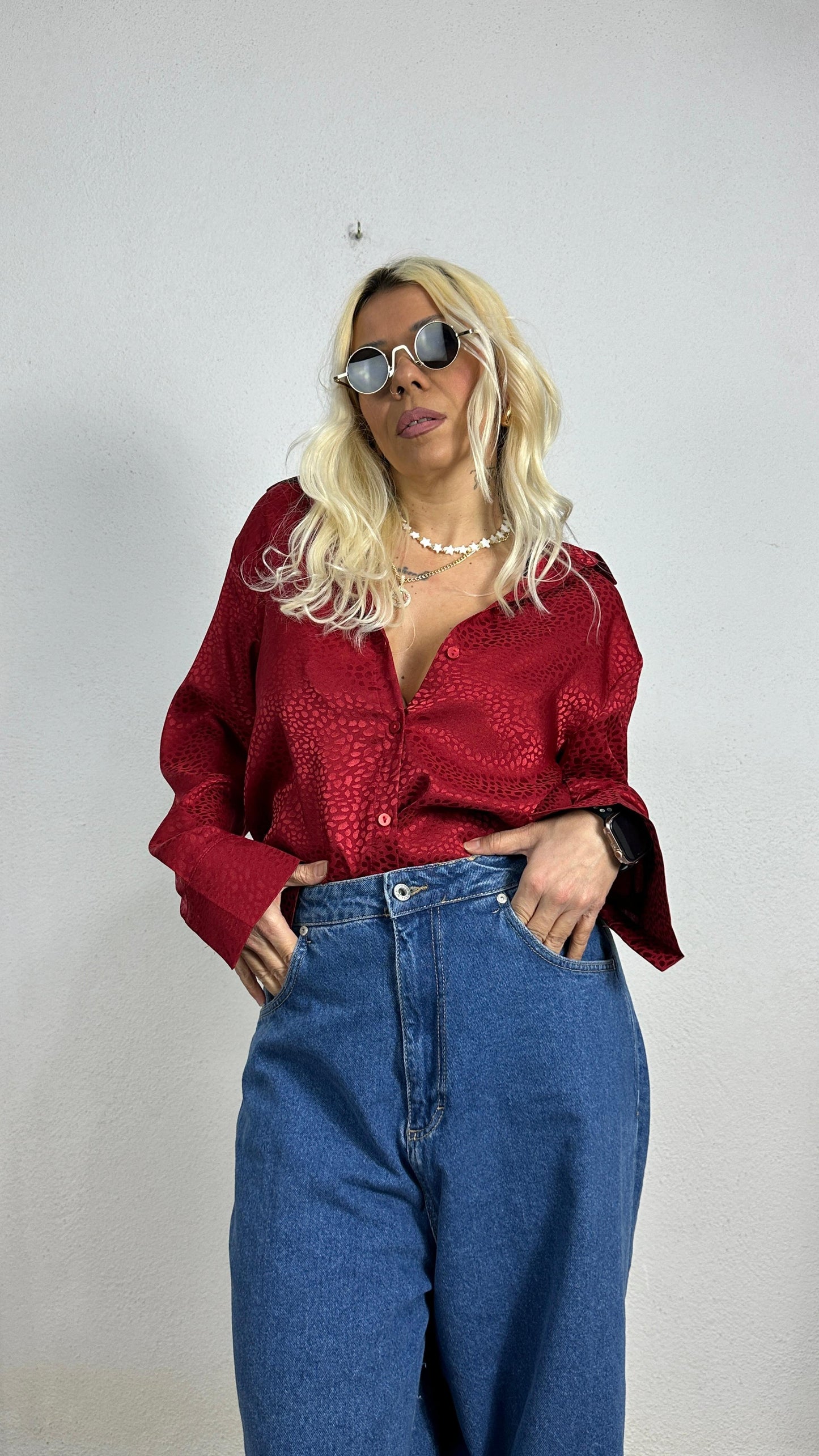 Nunu By Croc Chic Kırmızı Saten Gömlek