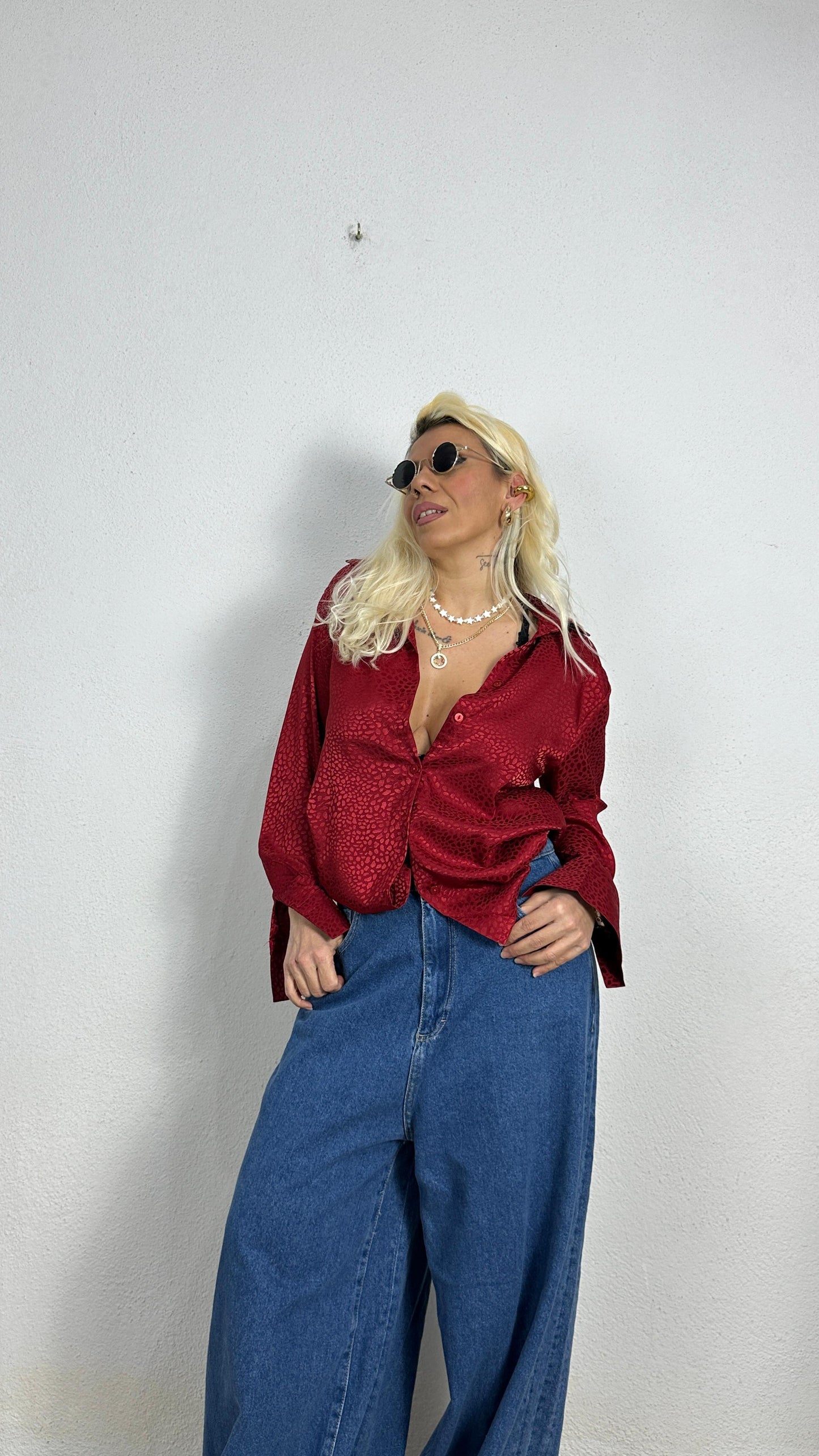 Nunu By Croc Chic Kırmızı Saten Gömlek