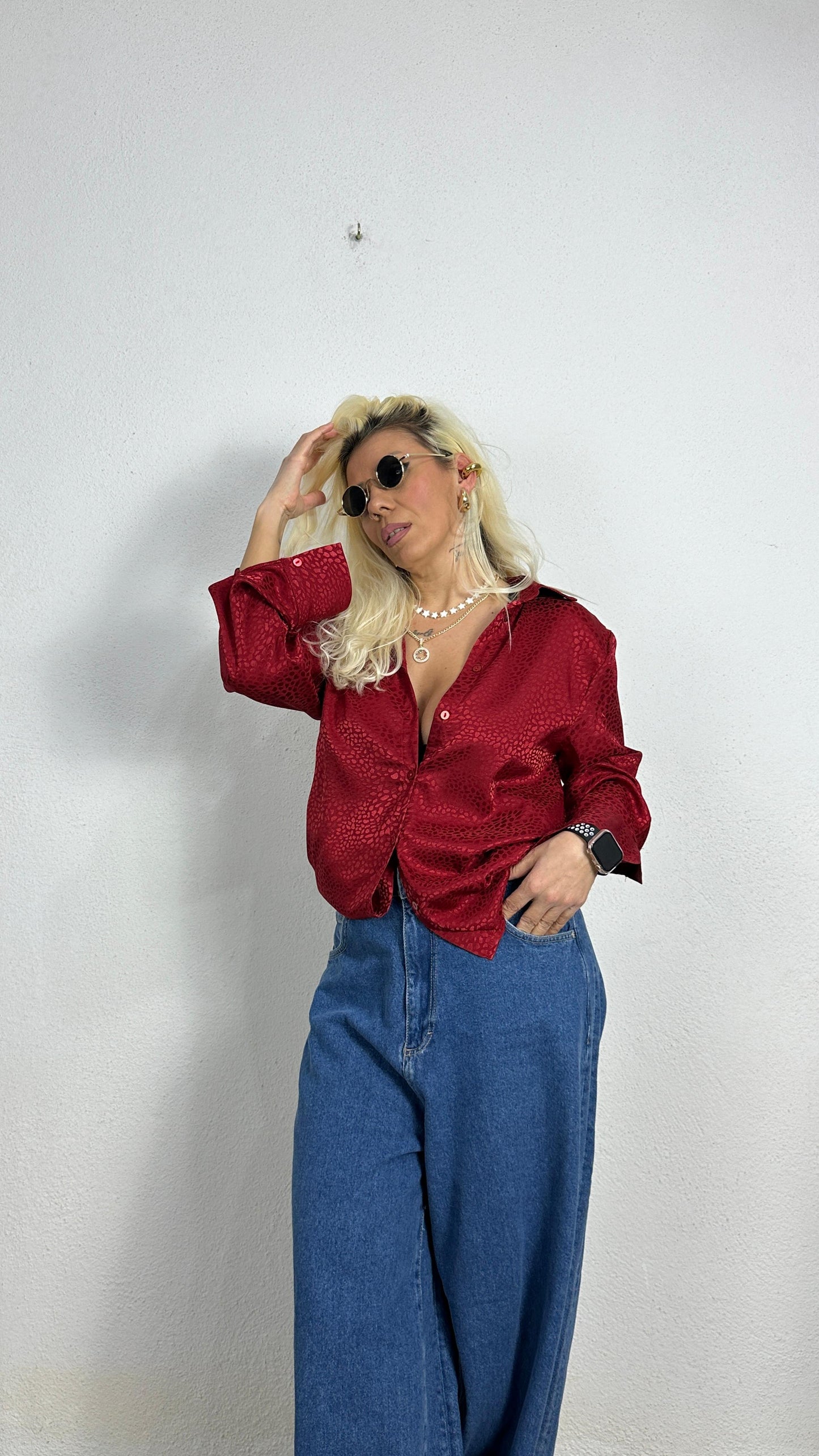 Nunu By Croc Chic Kırmızı Saten Gömlek