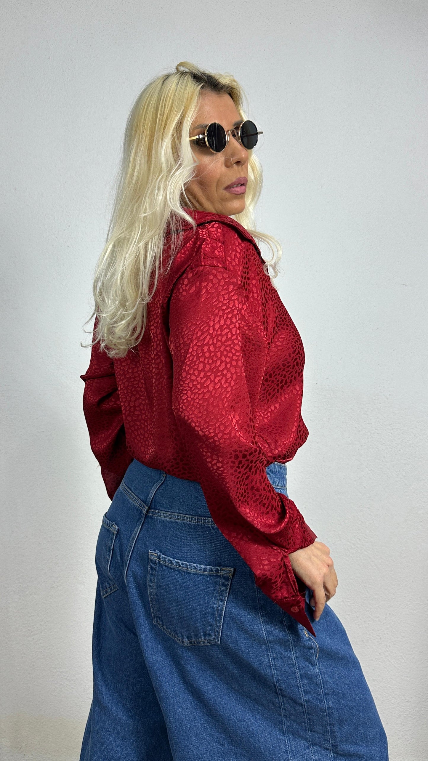 Nunu By Croc Chic Kırmızı Saten Gömlek