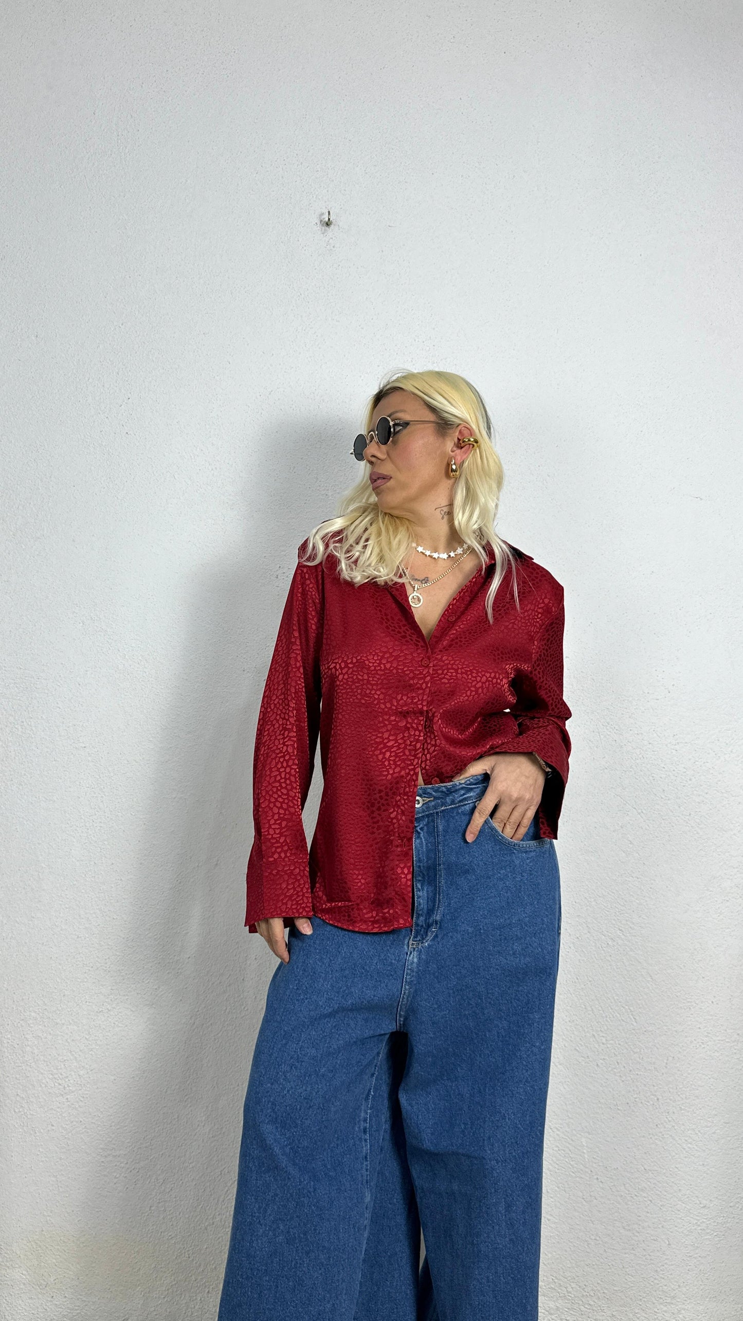 Nunu By Croc Chic Kırmızı Saten Gömlek