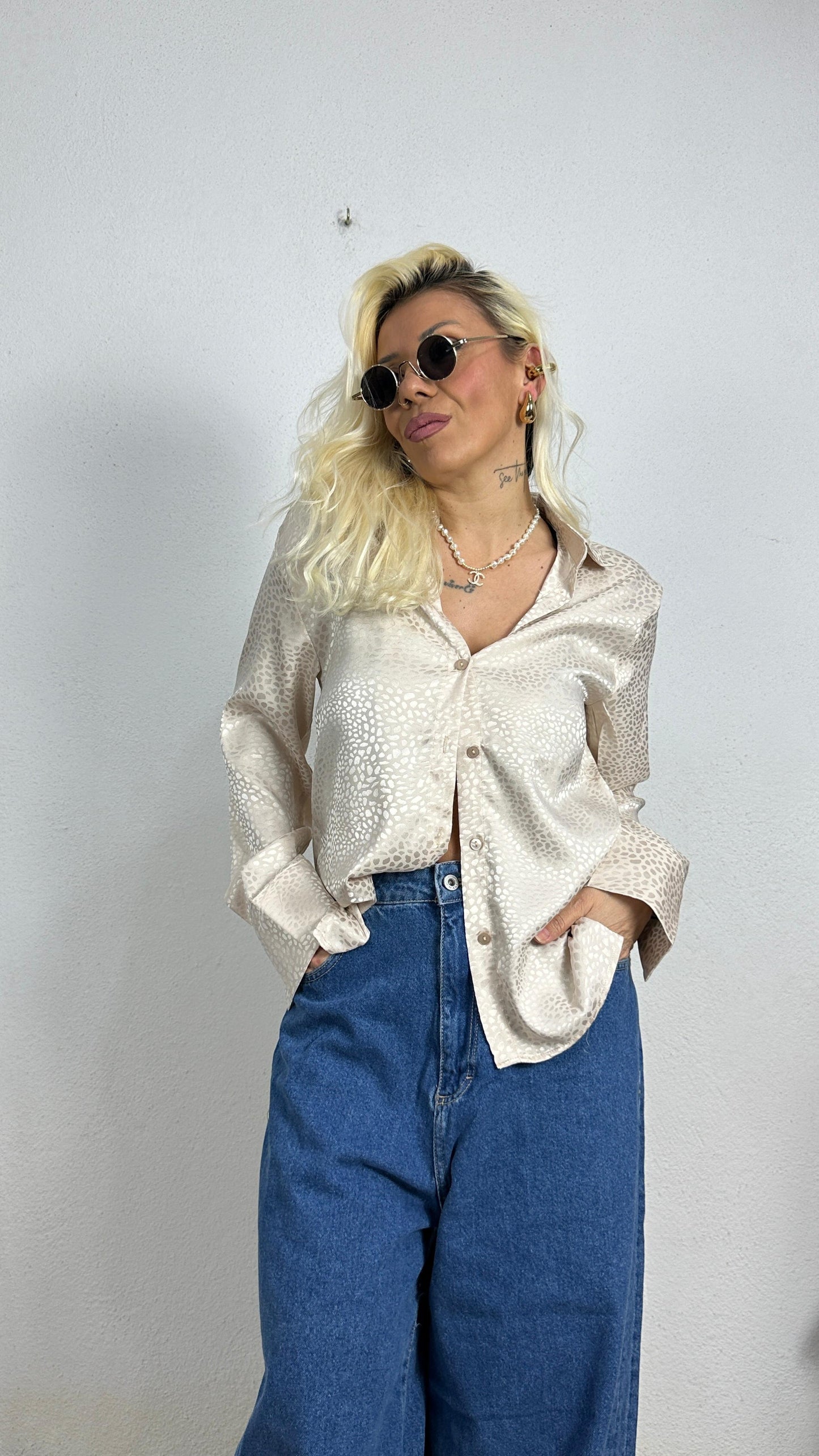 Nunu By Croc Chic Krem Saten Gömlek