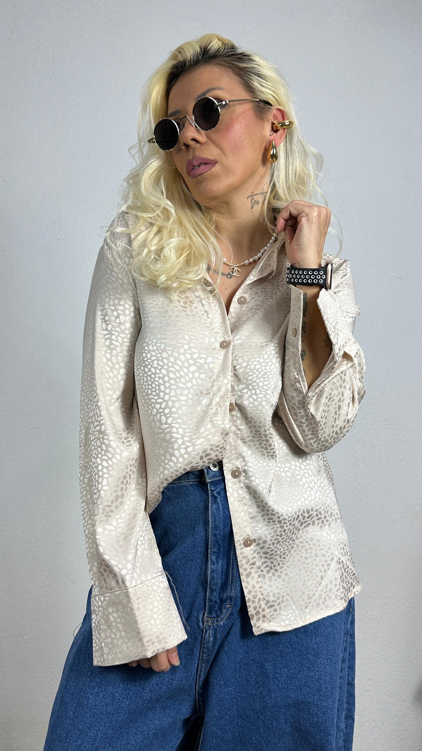 Nunu By Croc Chic Krem Saten Gömlek