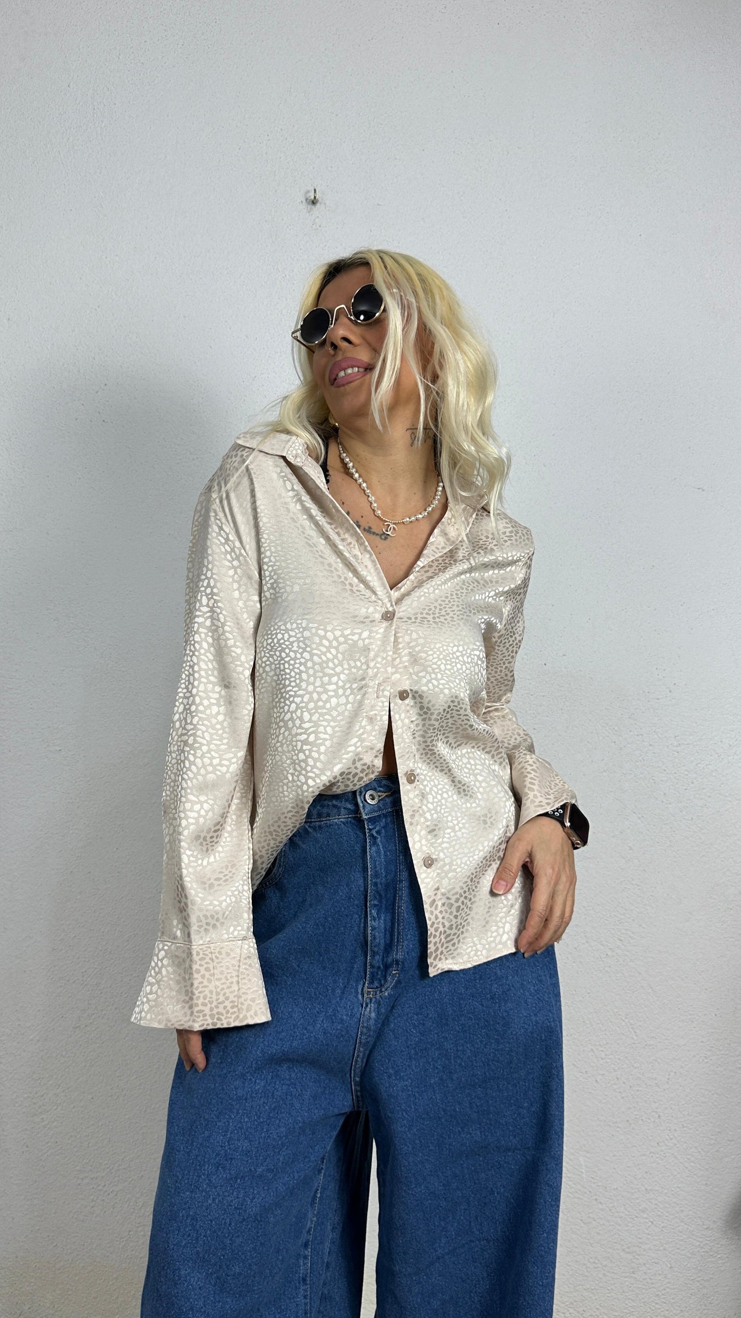 Nunu By Croc Chic Krem Saten Gömlek
