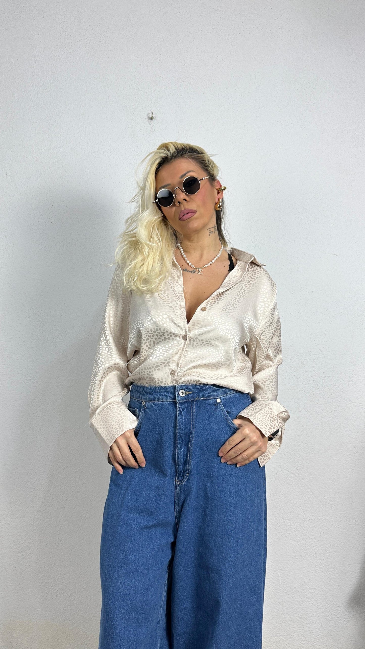 Nunu By Croc Chic Krem Saten Gömlek
