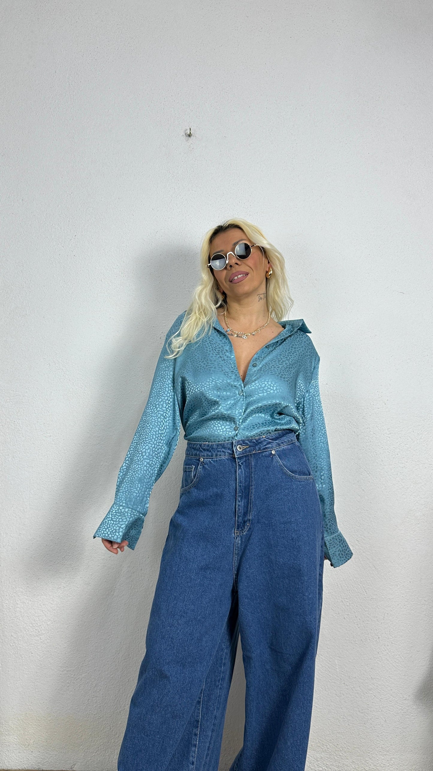 Nunu By Croc Chic Turkuaz Saten Gömlek