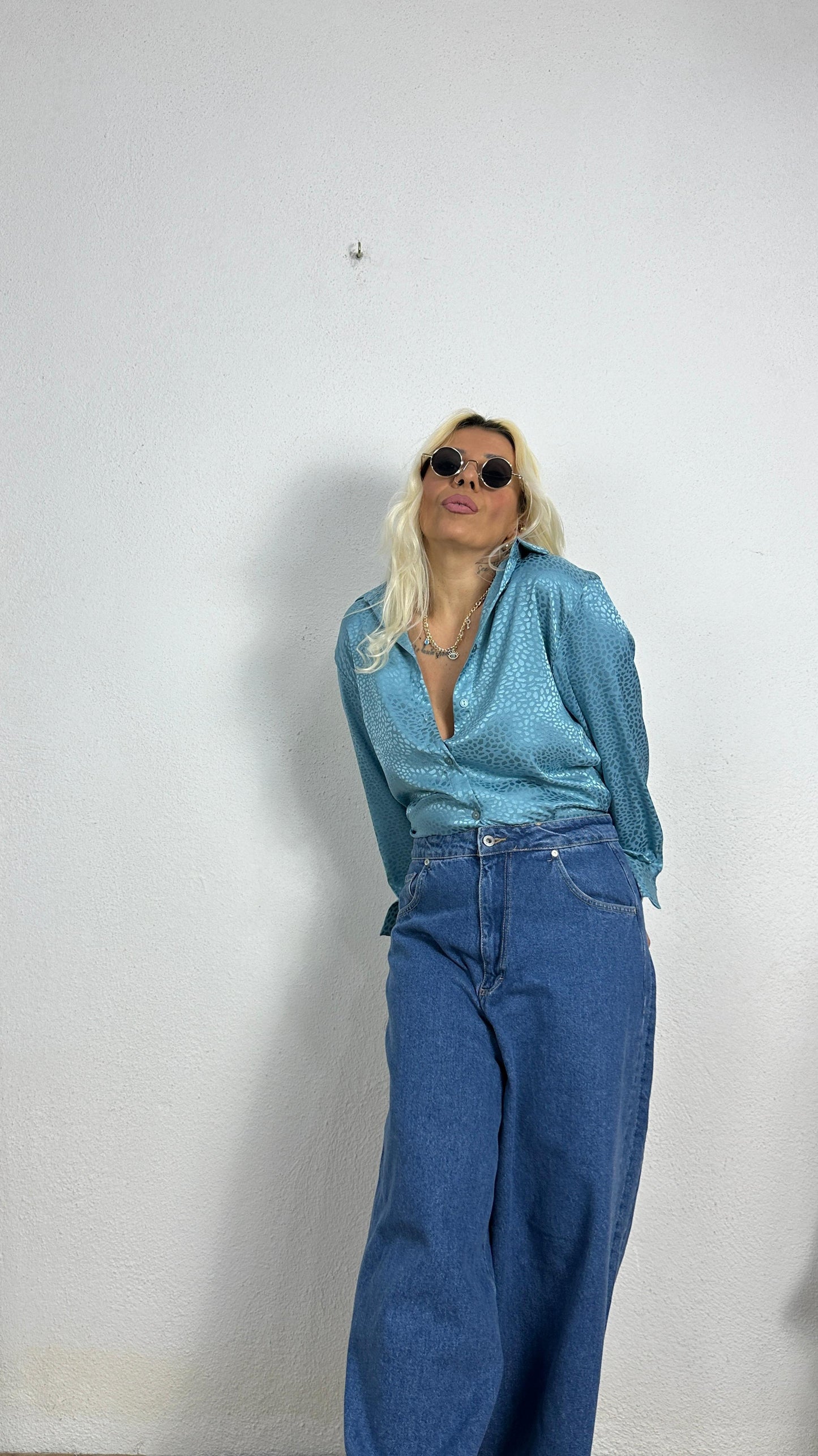 Nunu By Croc Chic Turkuaz Saten Gömlek