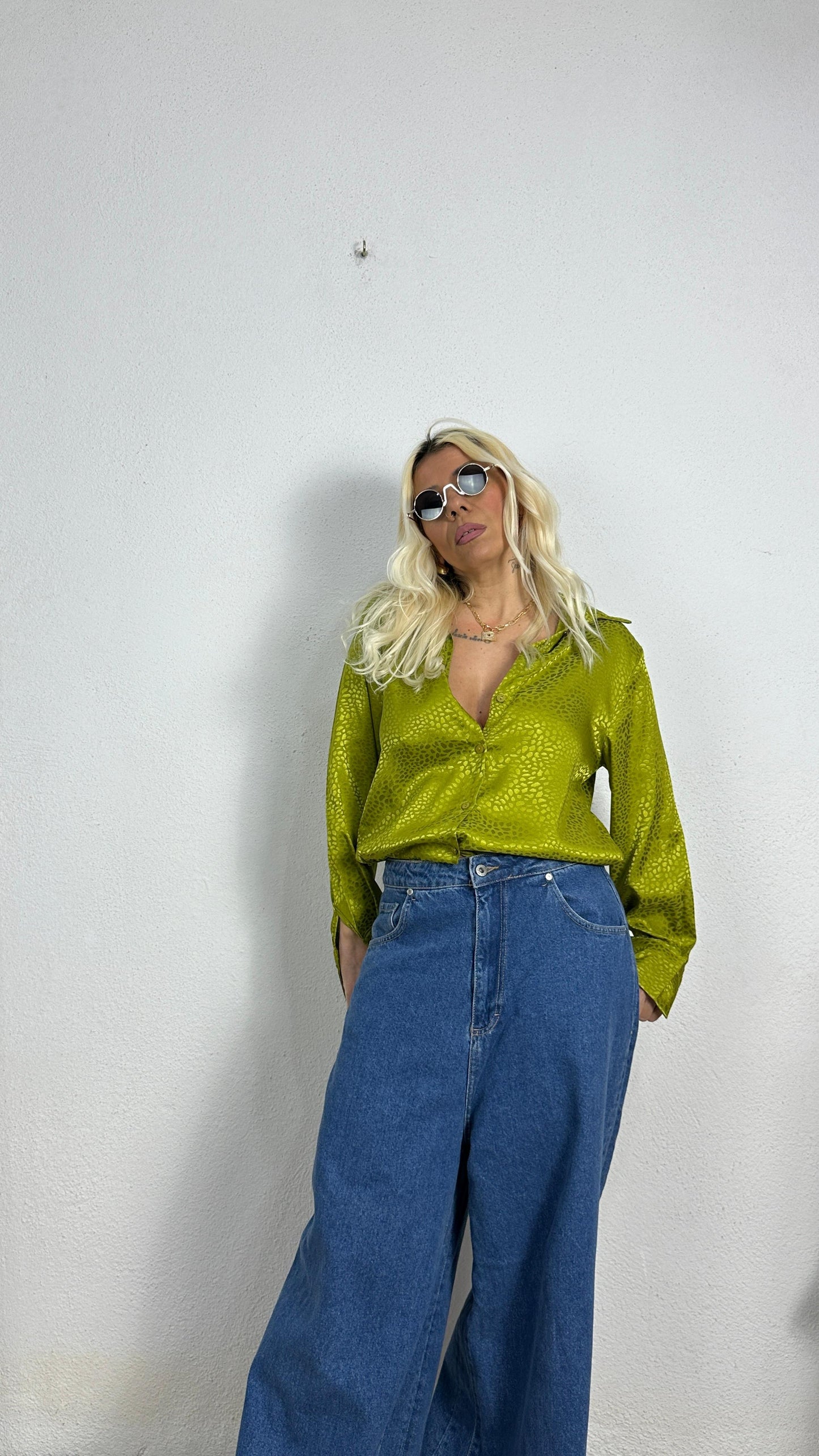 Nunu By Croc Chic Yağ Yeşili Saten Gömlek