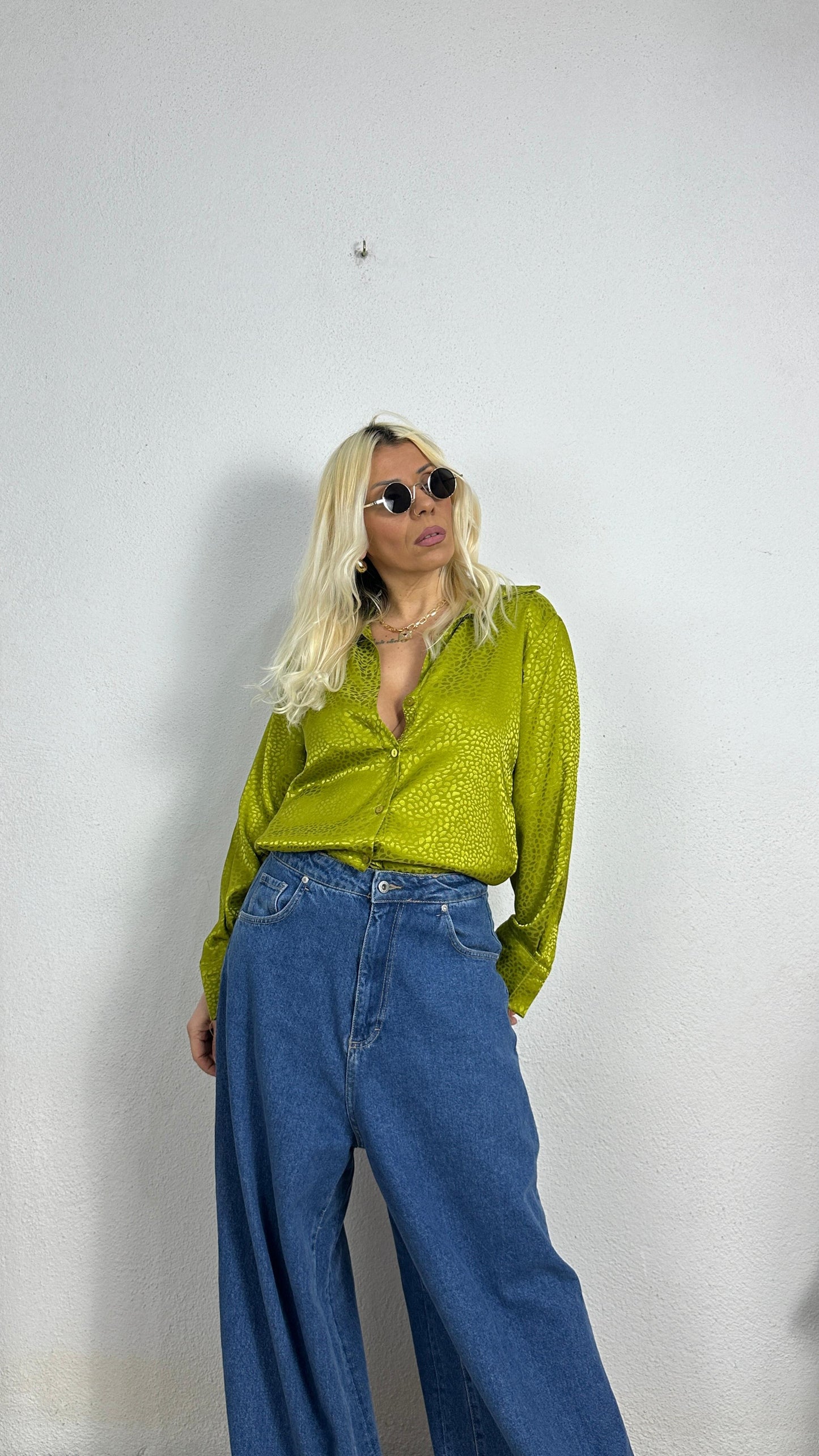 Nunu By Croc Chic Yağ Yeşili Saten Gömlek