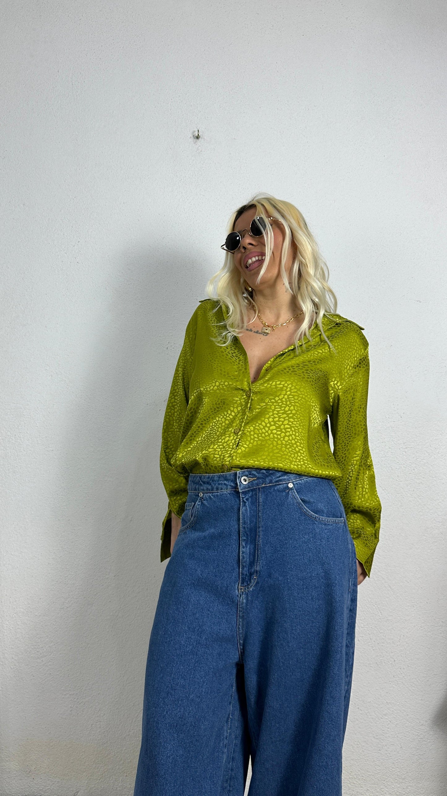Nunu By Croc Chic Yağ Yeşili Saten Gömlek