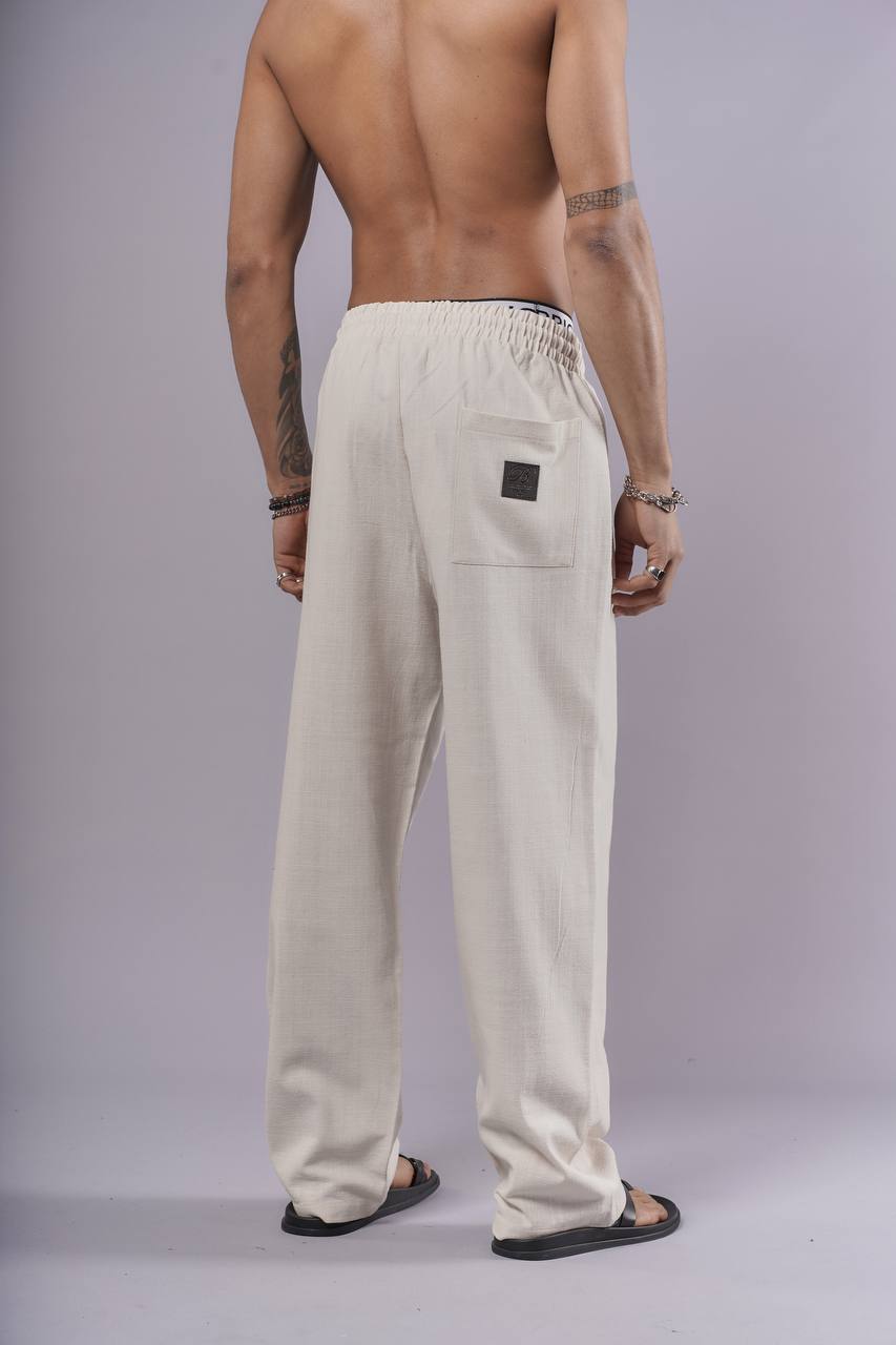 NuNu By King Ekru Likralı Keten Baggy Pantolon