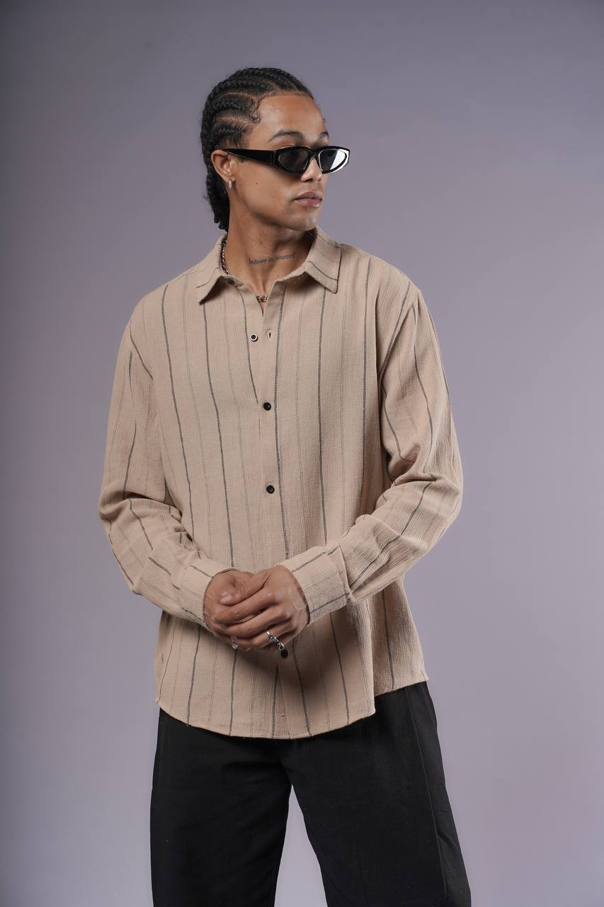 NuNu By King Erkek Vizon Çizgili Keten Gömlek