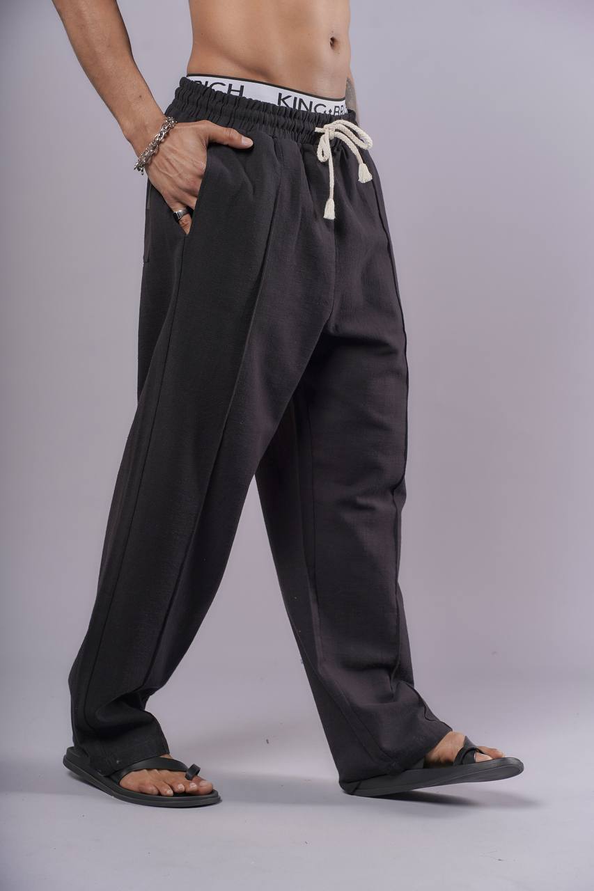 NuNu By King Siyah Likralı Keten Baggy Pantolon