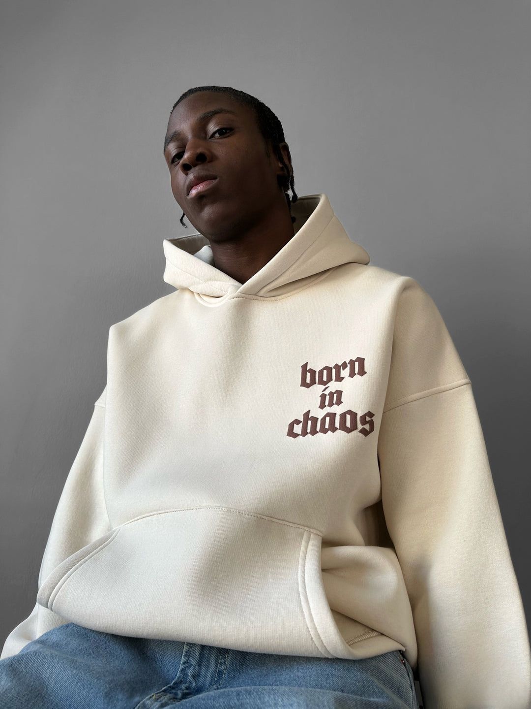 NuNu By Lagos Born in Chaos Bej Erkek Kapüşonlu Sweatshirt