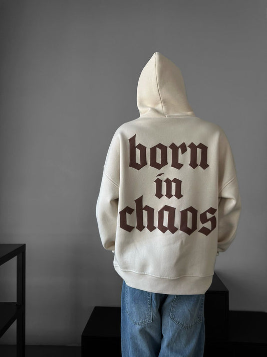 NuNu By Lagos Born in Chaos Bej Erkek Kapüşonlu Sweatshirt