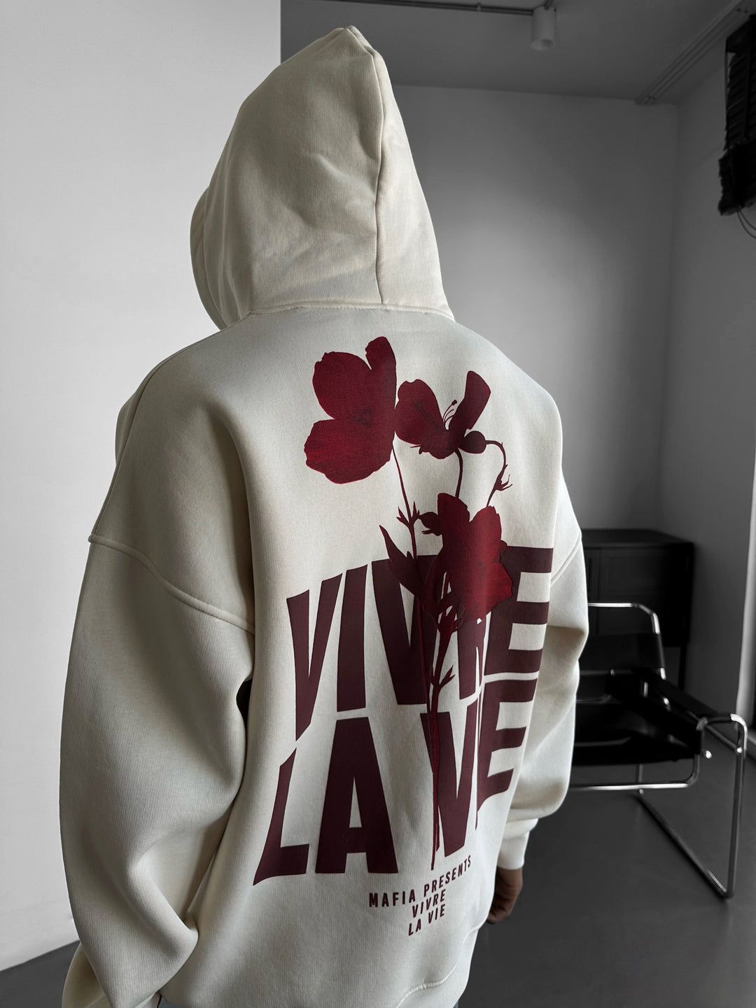 NuNu By Lagos Vivre La Vie Oversize Bej Erkek Kapüşonlu Sweatshirt