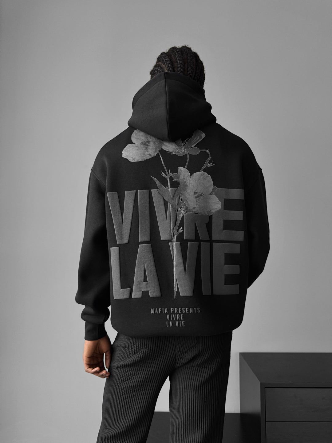 NuNu By Lagos Vivre La Vie Oversize Siyah Erkek Kapüşonlu Sweatshirt