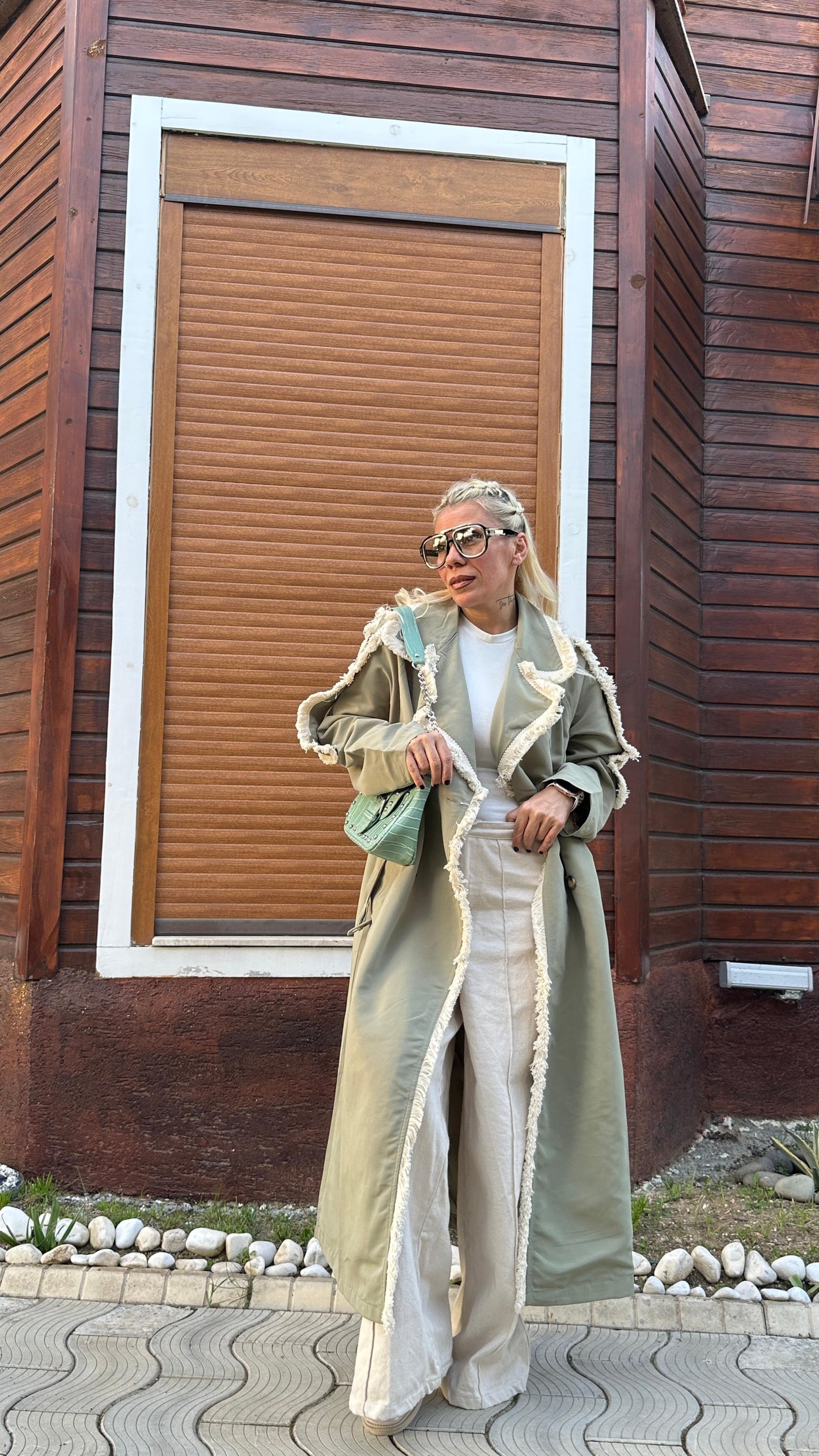 NuNu By Natural Touch Oversize Haki Trençkot