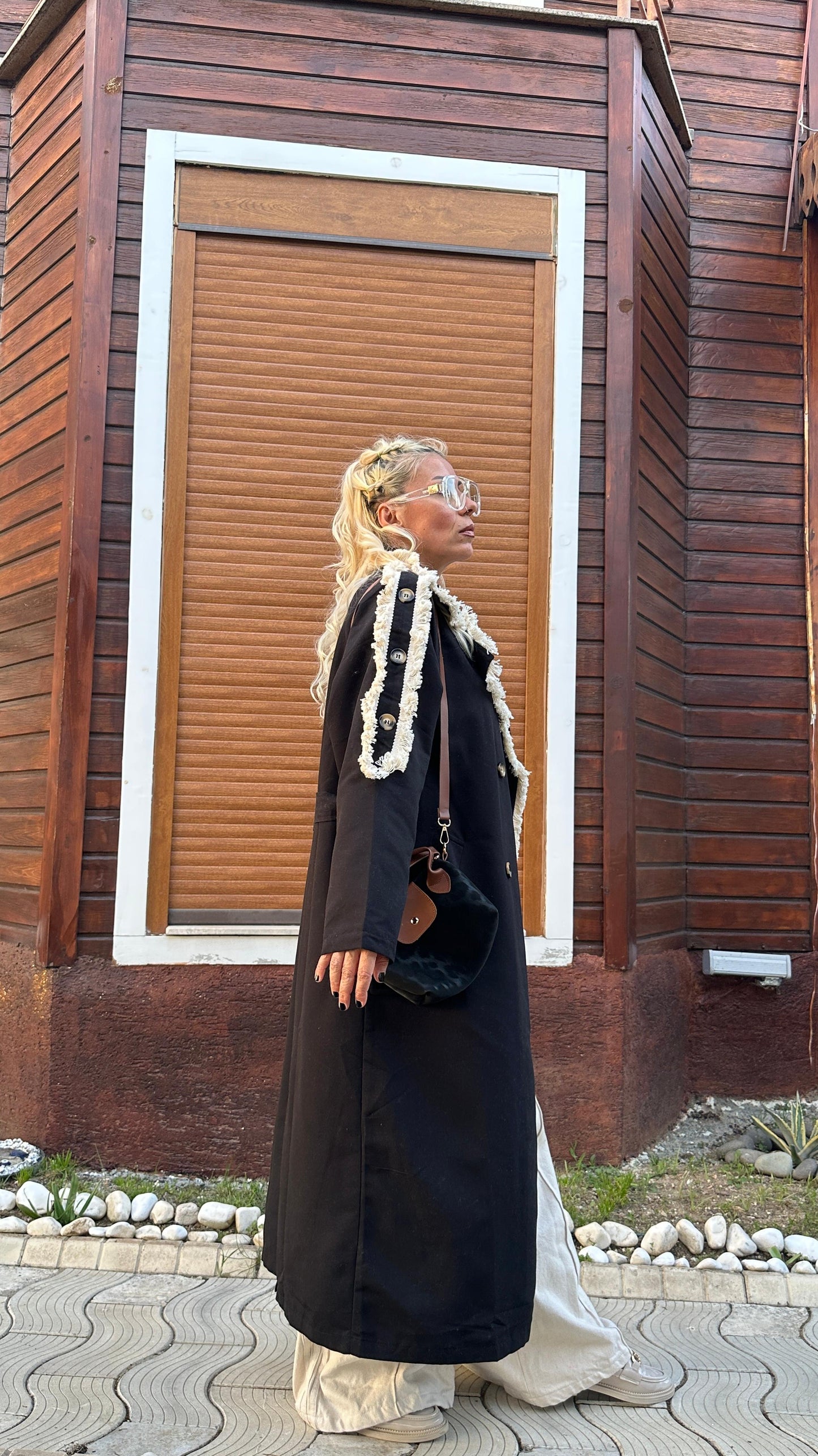NuNu By Natural Touch Oversize Siyah Trençkot