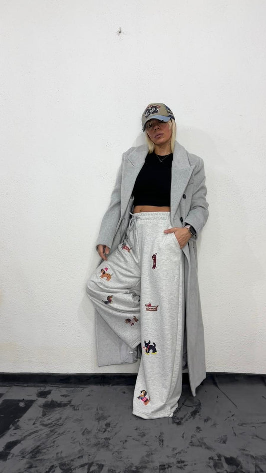 NuNu By Oversize Gri Köpek Baskılı Pantolon