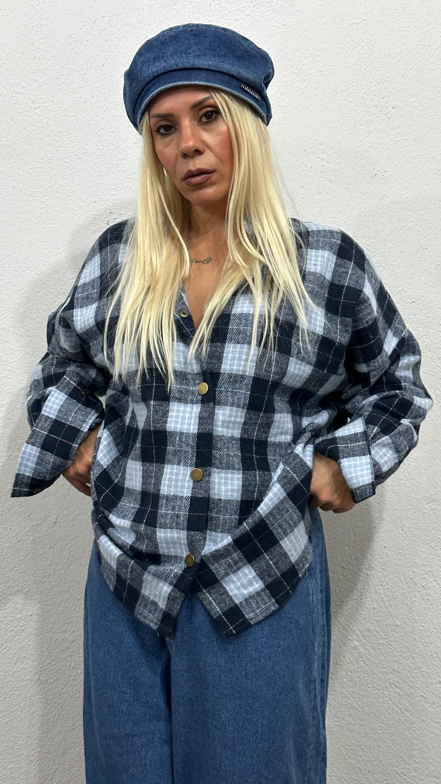 NuNu By Retro Bebe Mavisi Oversize Oduncu Gömlek