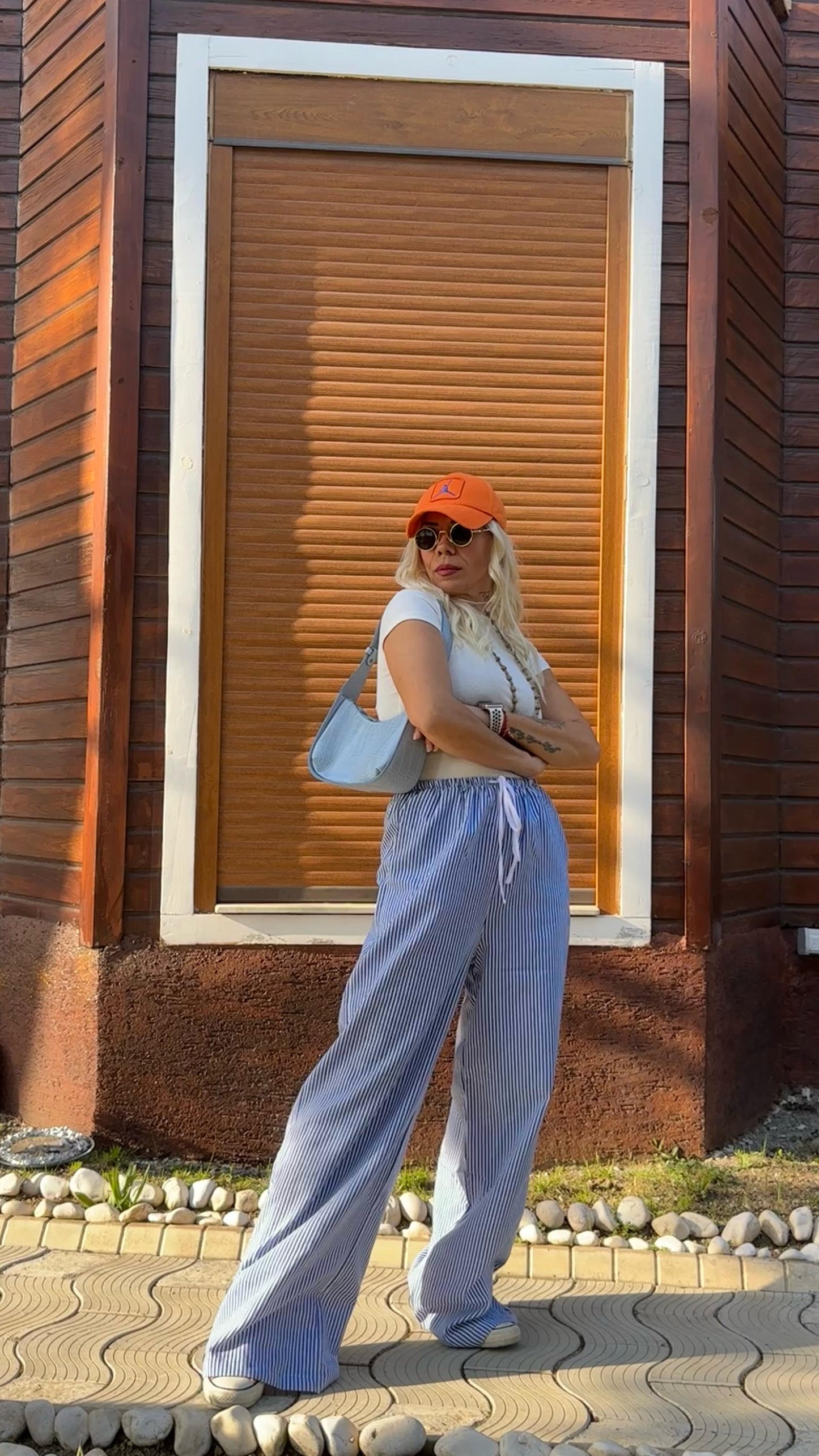 NuNu By Rustik Açık Mavi Çizgili Bol Pantolon