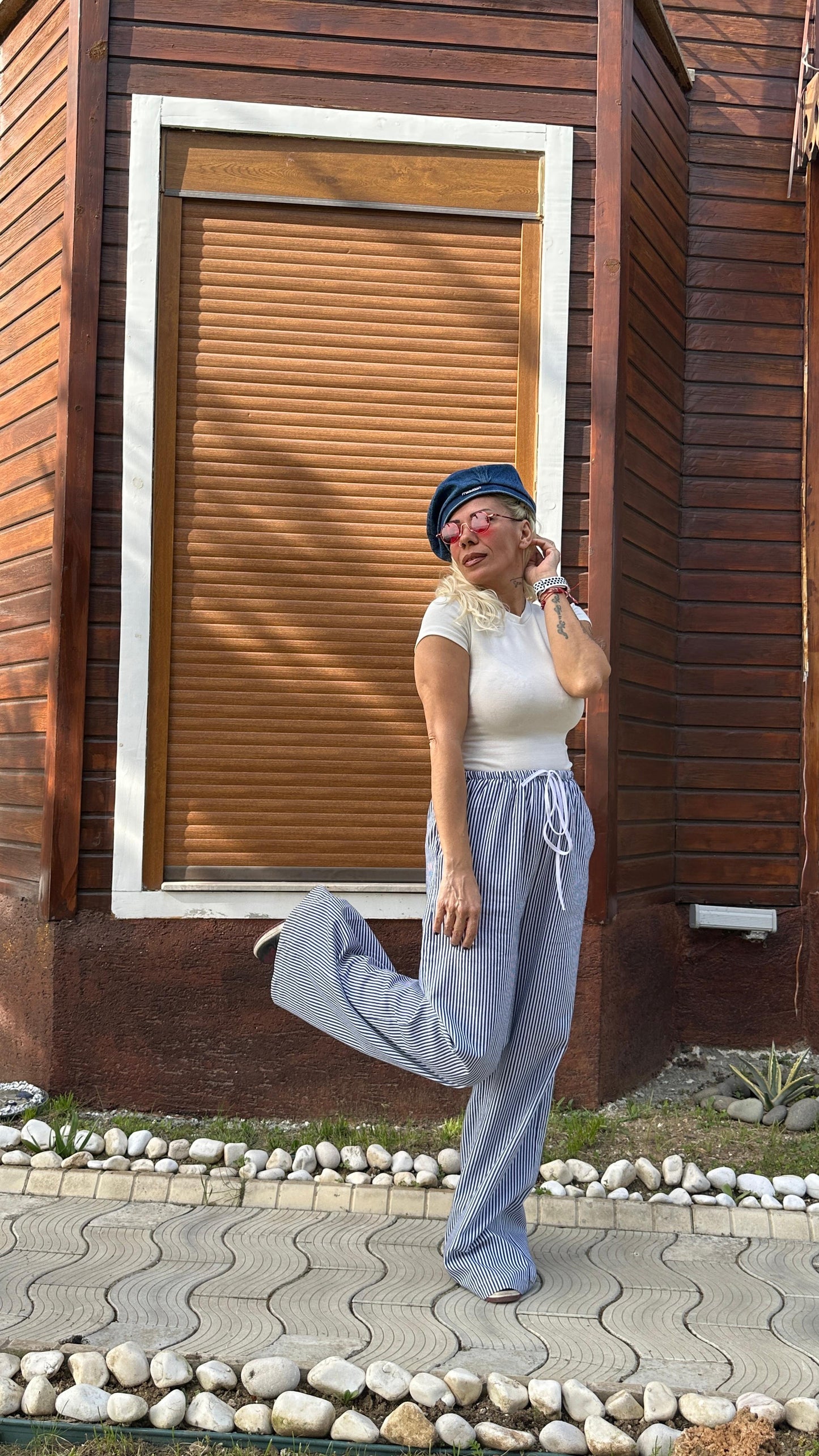 NuNu By Rustik Koyu Mavi Çizgili Bol Pantolon