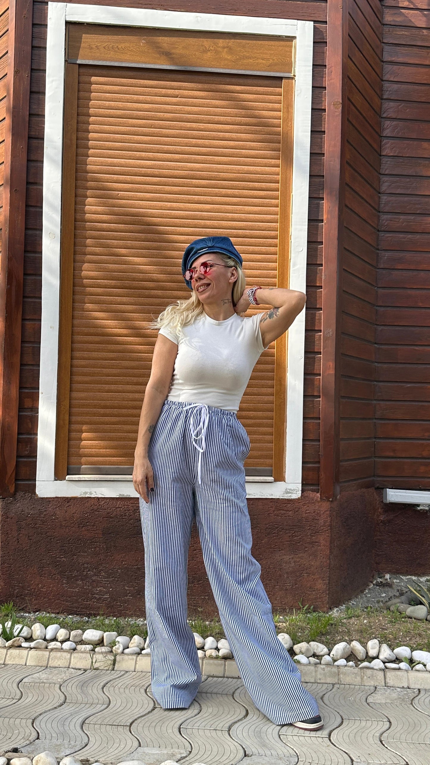 NuNu By Rustik Koyu Mavi Çizgili Bol Pantolon