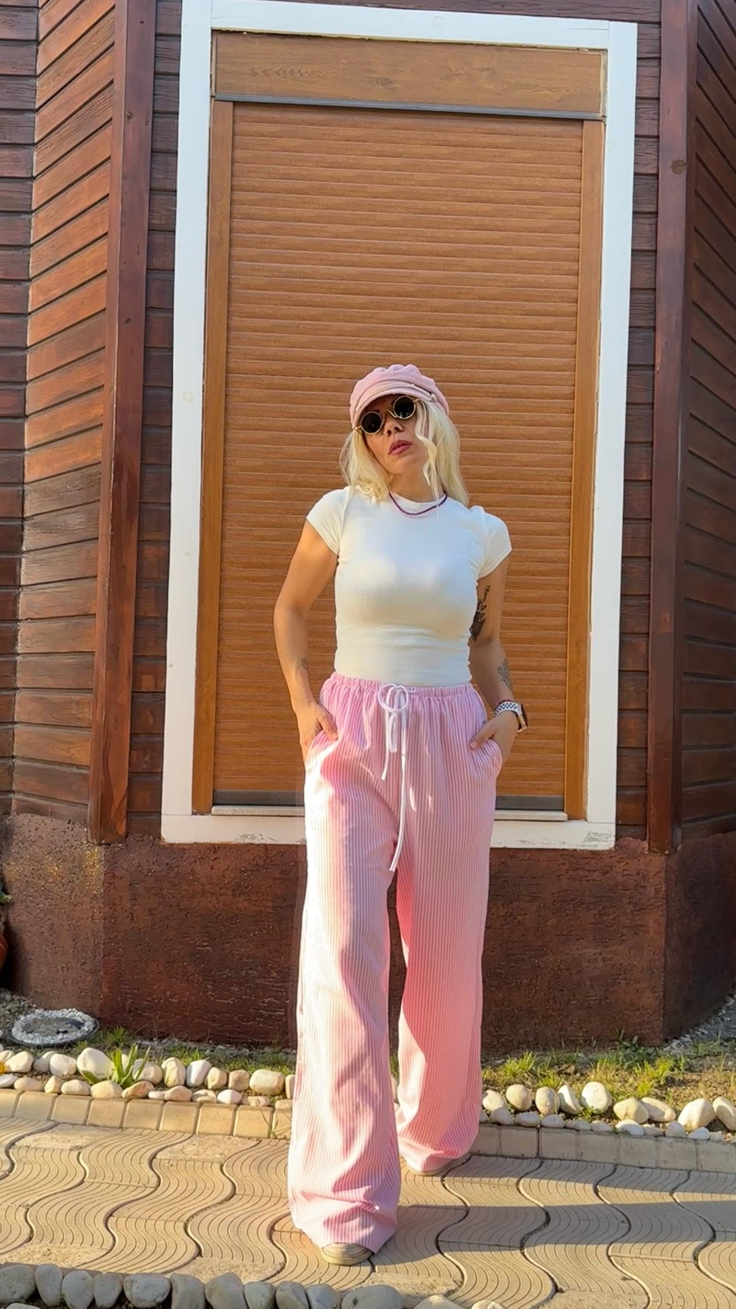 NuNu By Rustik Pembe Çizgili Bol Pantolon