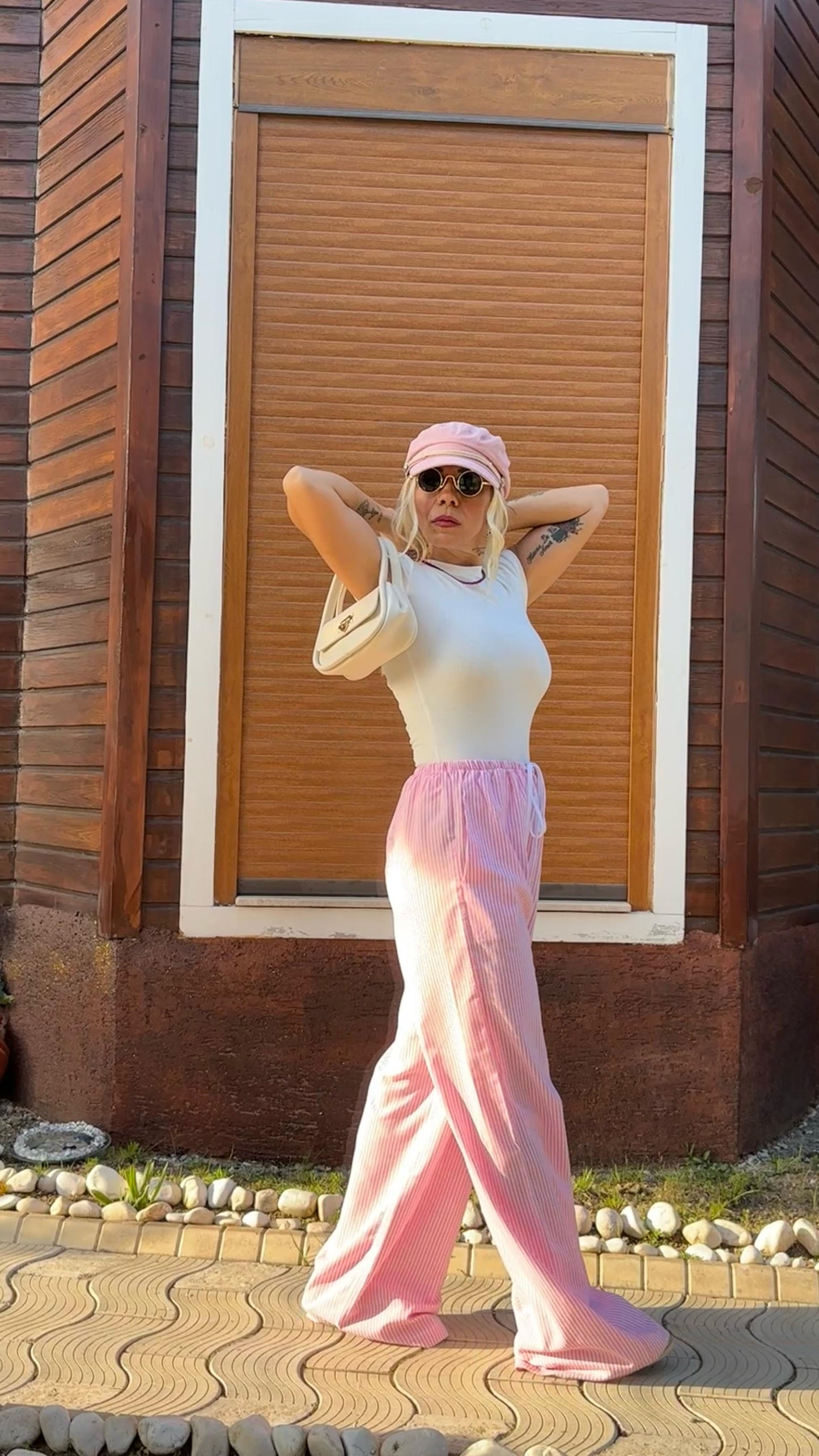NuNu By Rustik Pembe Çizgili Bol Pantolon