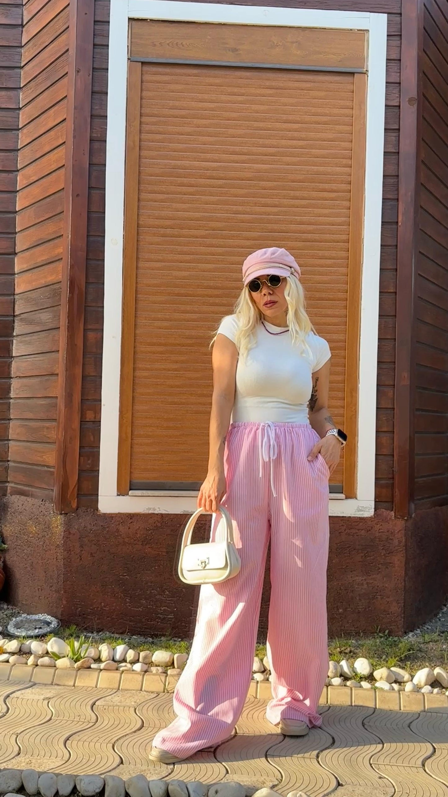 NuNu By Rustik Pembe Çizgili Bol Pantolon