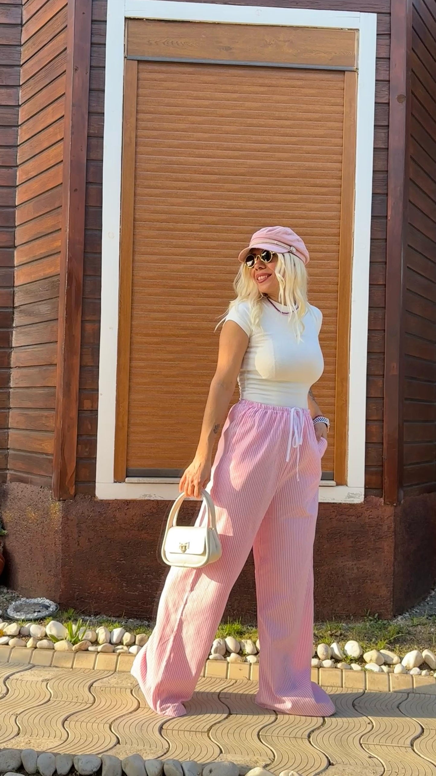 NuNu By Rustik Pembe Çizgili Bol Pantolon