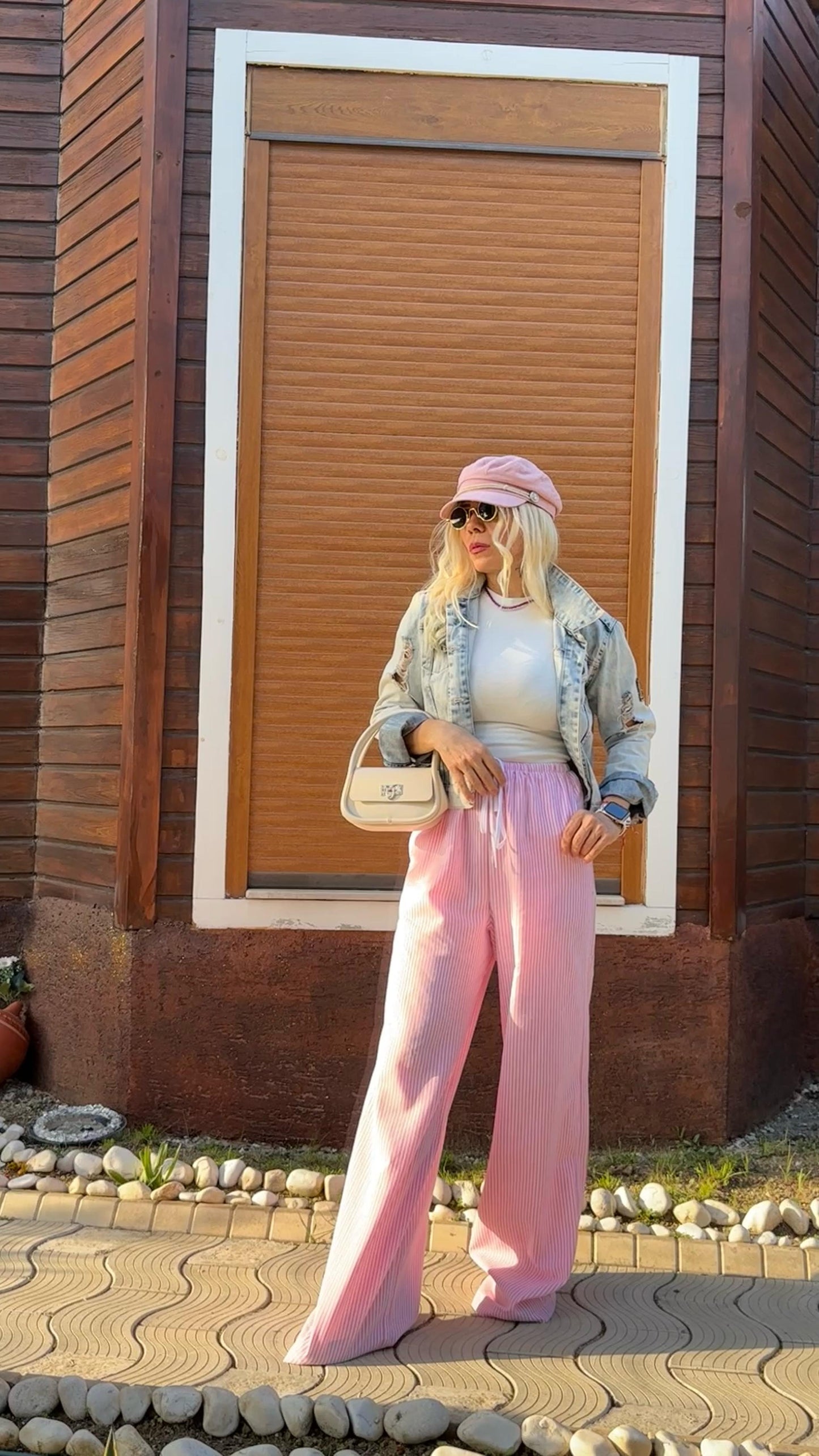 NuNu By Rustik Pembe Çizgili Bol Pantolon